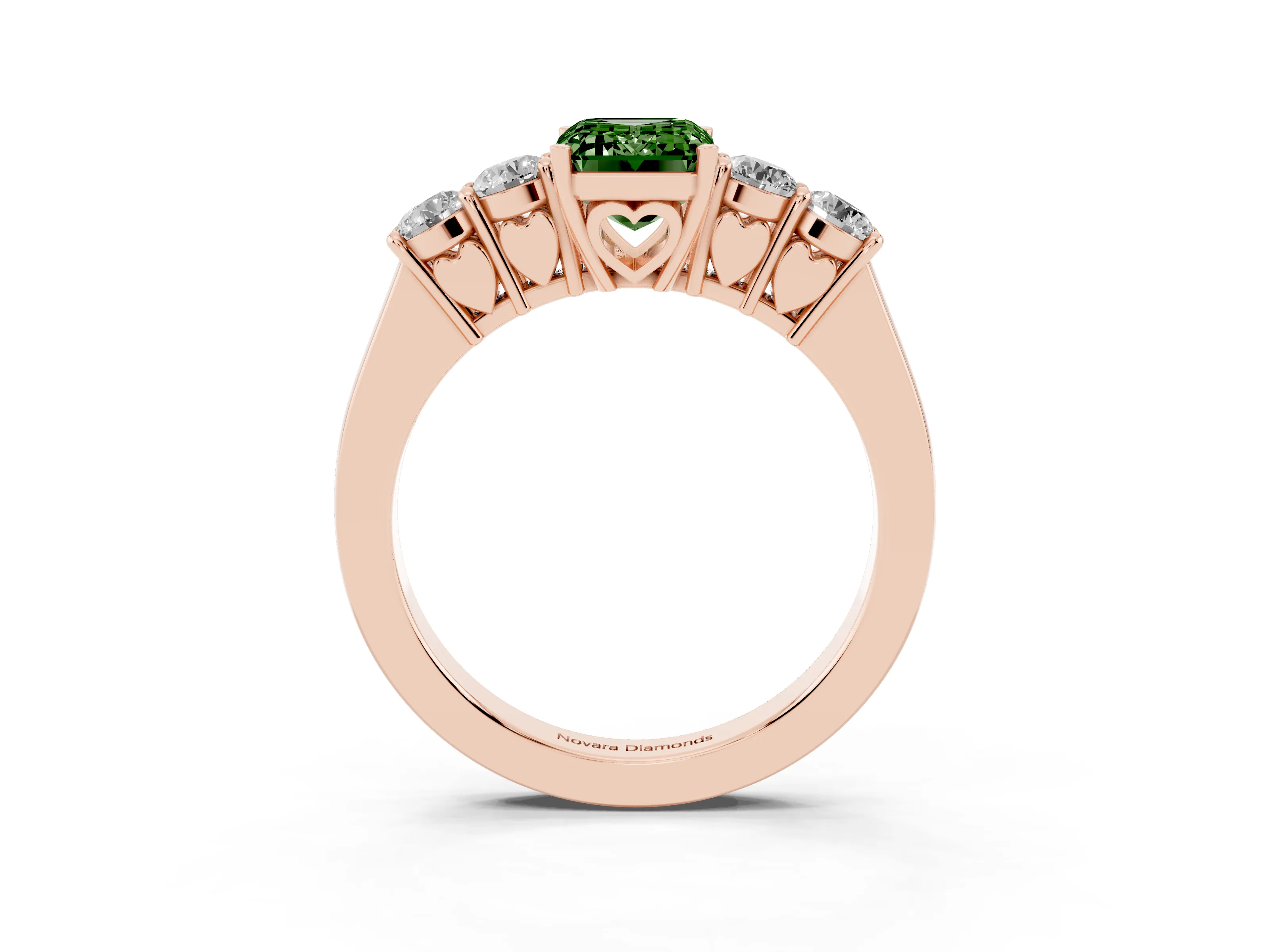Fancy Green Emerald Cut Diamond Five-Stone Prong Set Band Ring Set in Rose gold with Polished Band