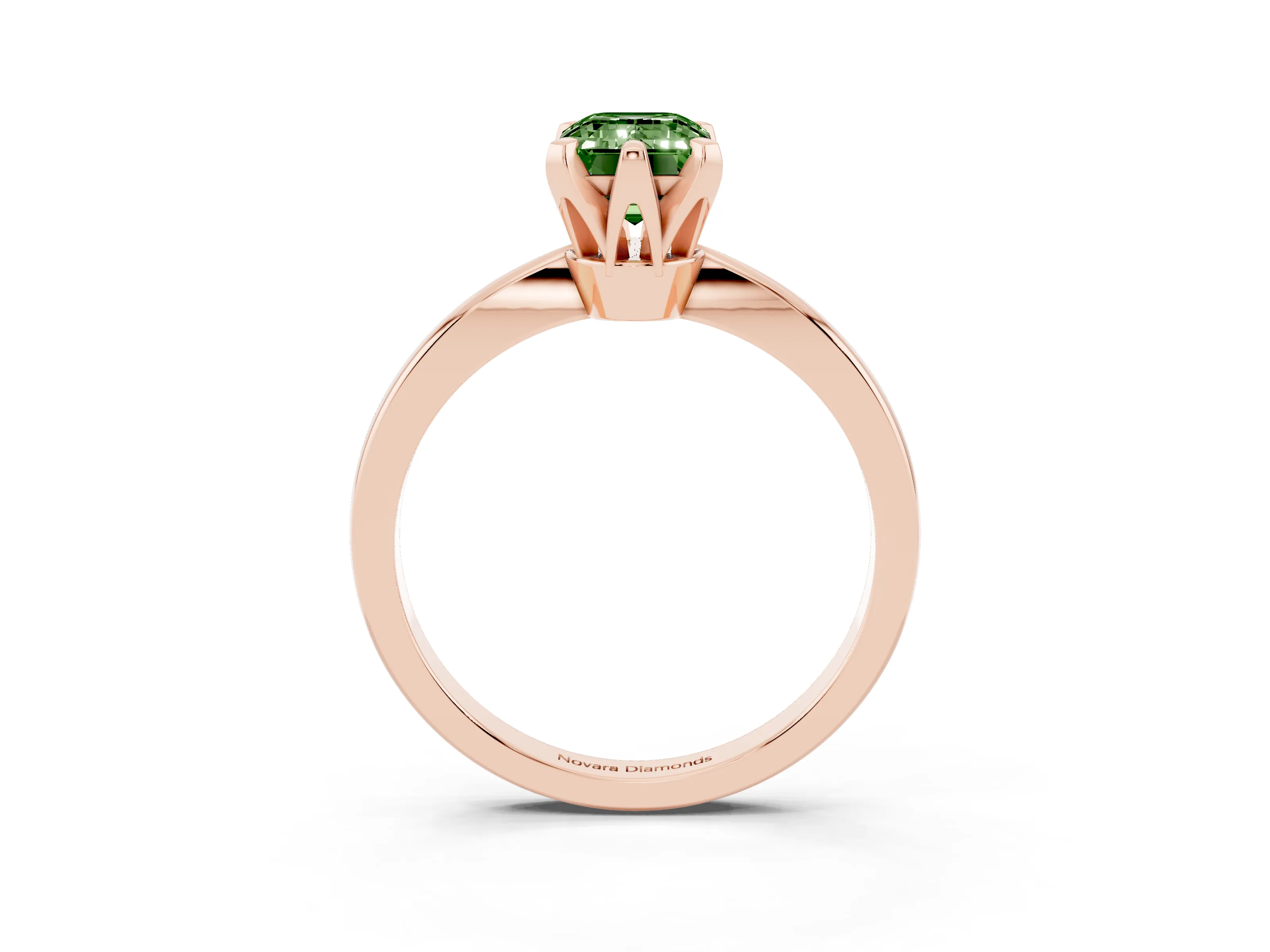 Fancy Green Emerald Cut Diamond Solitaire Engagement Ring Set in Rose gold with Slim Tapered Solitaire Band