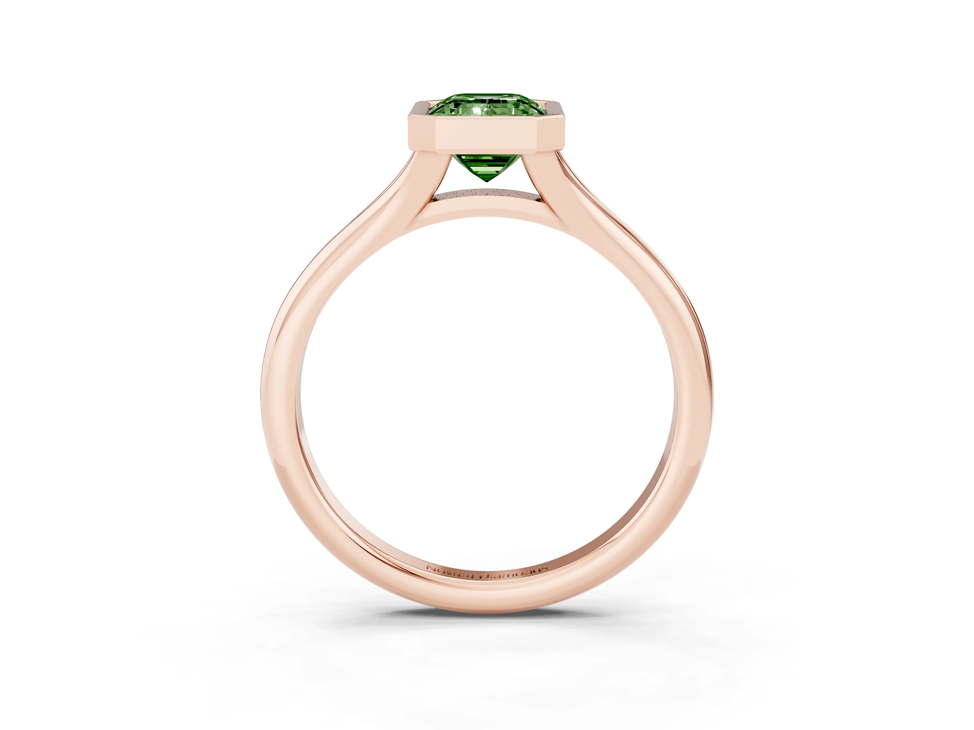 Fancy Green Bezel Set Emerald Cut Diamond Solitaire Ring Set in Rose gold with Smooth Band