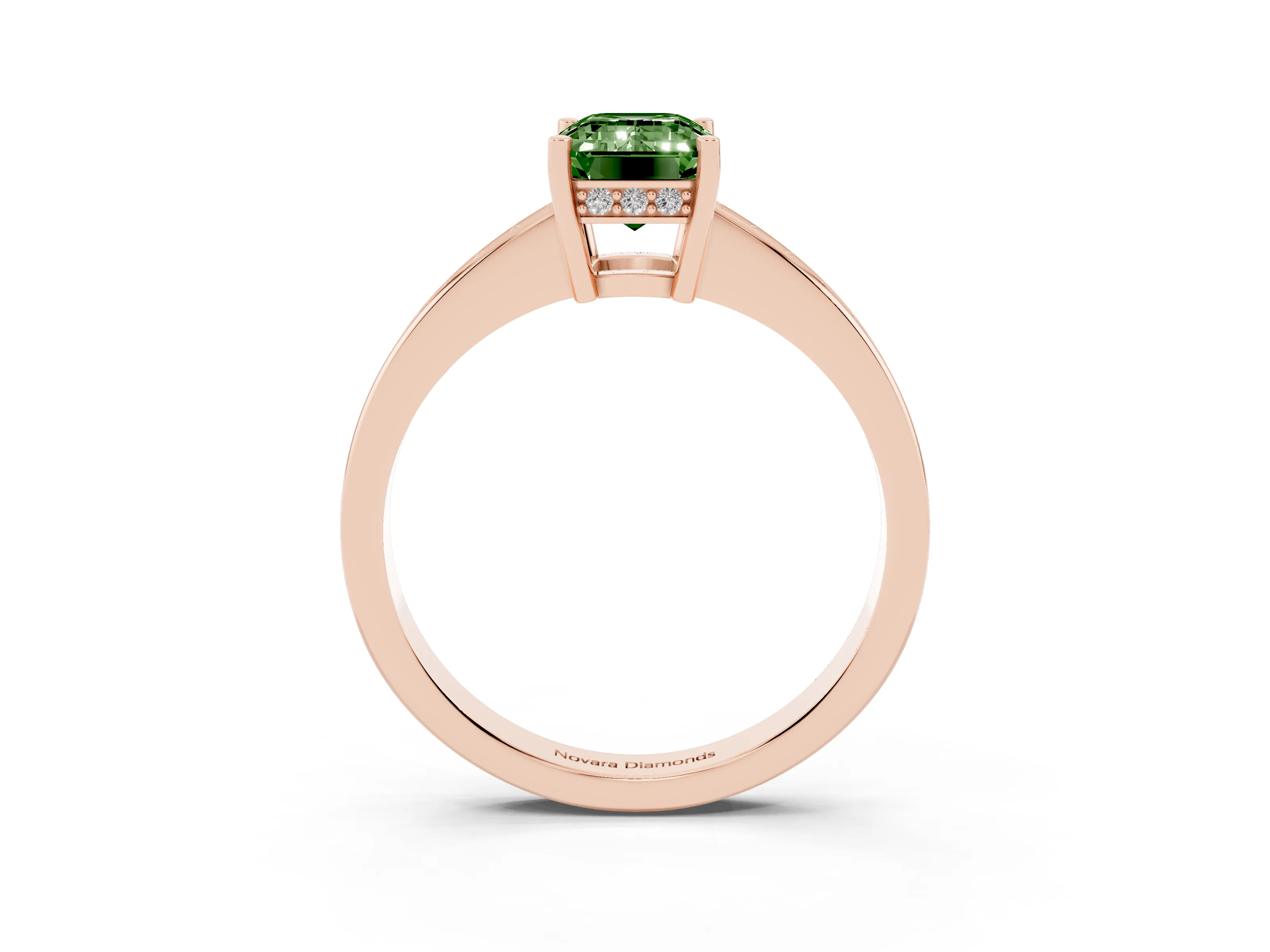 Fancy Green Emerald Cut Diamond Pavé Band Prong Set Solitaire Ring Set in Rose gold