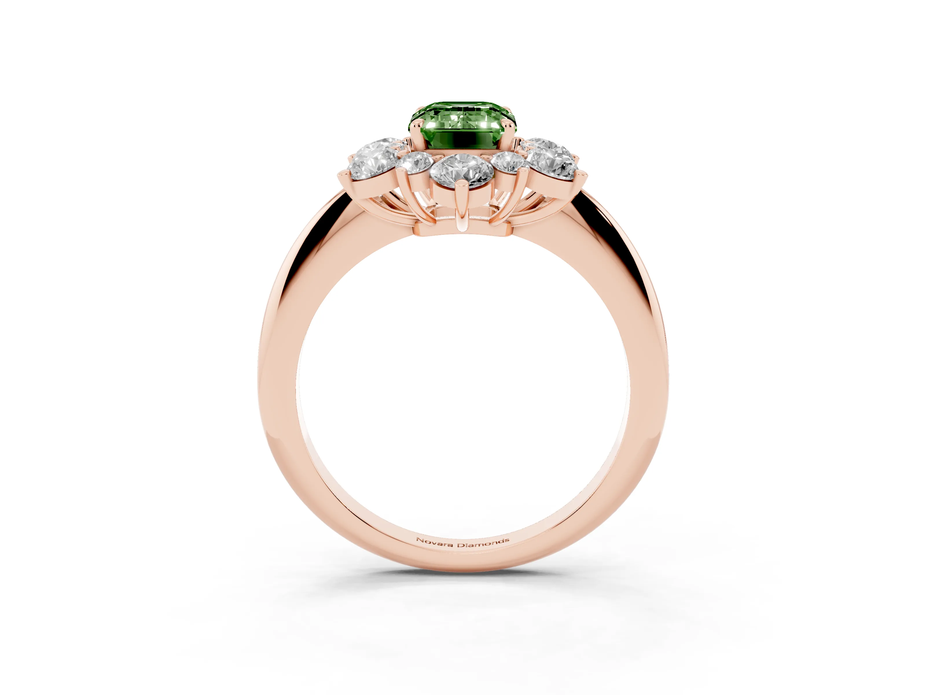 Fancy Green Emerald Cut Diamond Cluster Halo Ring Set in Rose gold with Solitaire Band and Prong Setting