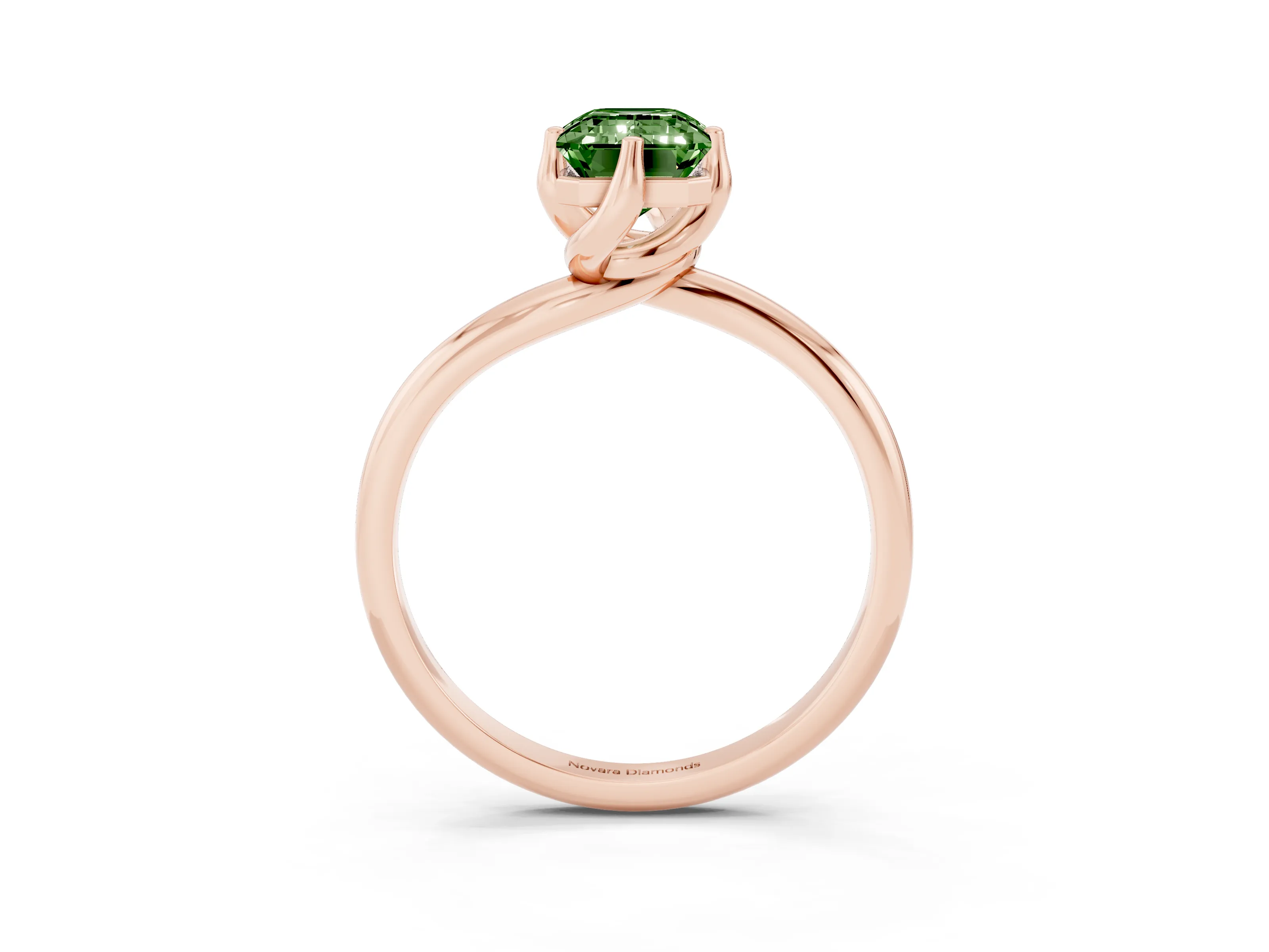 Fancy Green Emerald Cut Diamond Solitaire Engagement Ring Set in Rose gold with Classic Plain Band