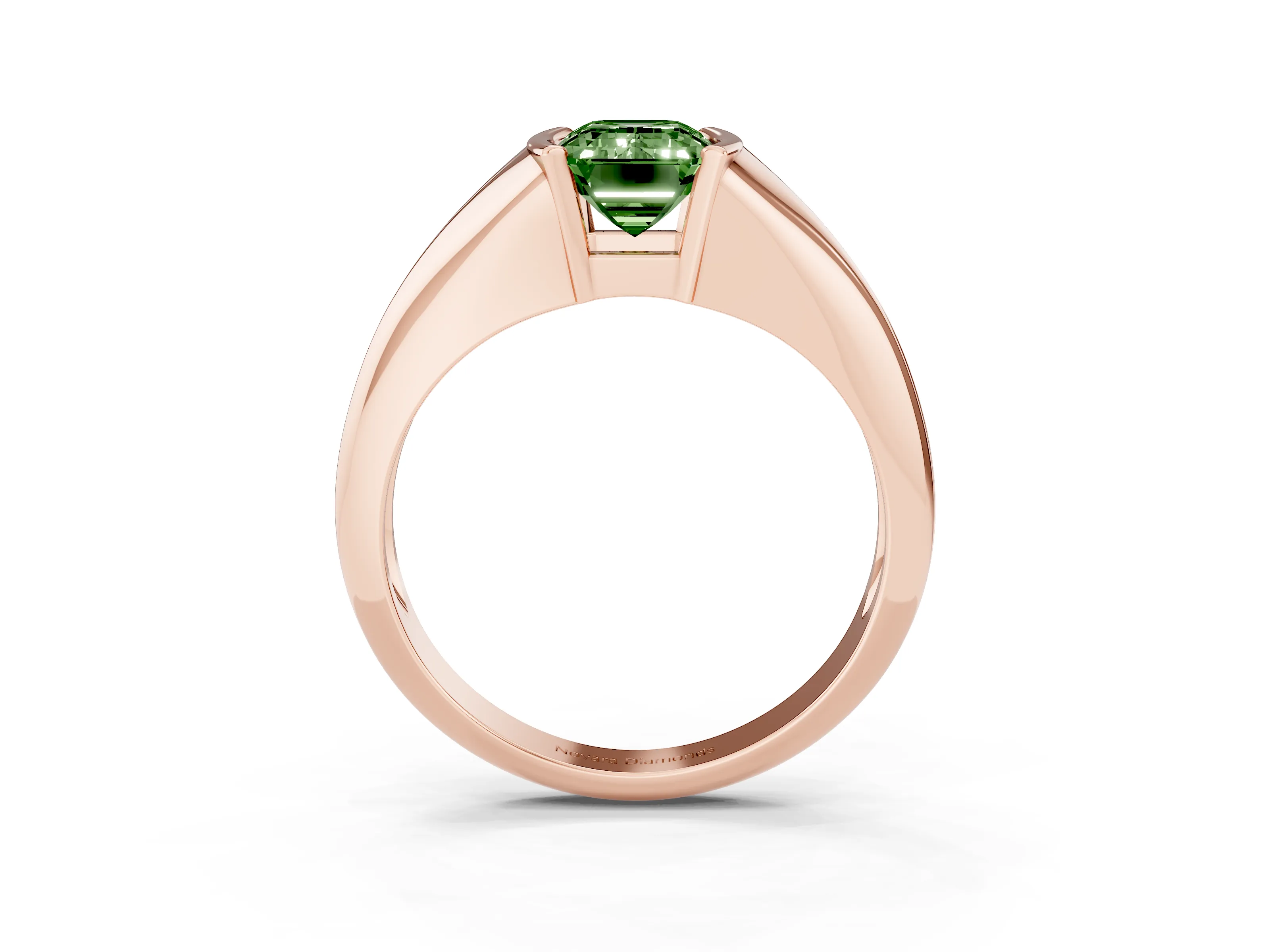 Fancy Green Emerald Cut Diamond Solitaire Tension Set Ring Set in Rose gold