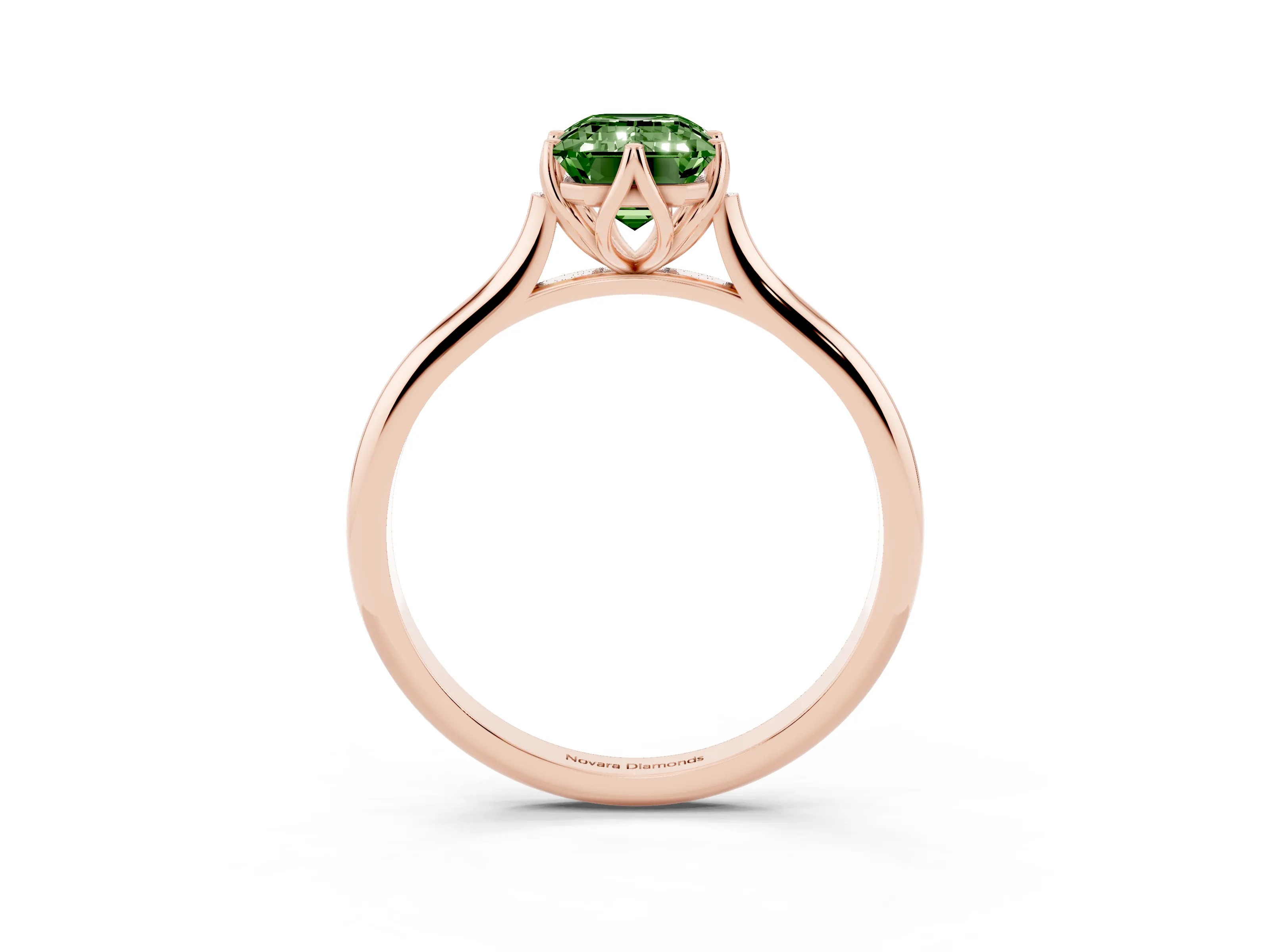 Fancy Green Emerald Cut Diamond Solitaire Cathedral Ring Set in Rose gold with Prong Setting