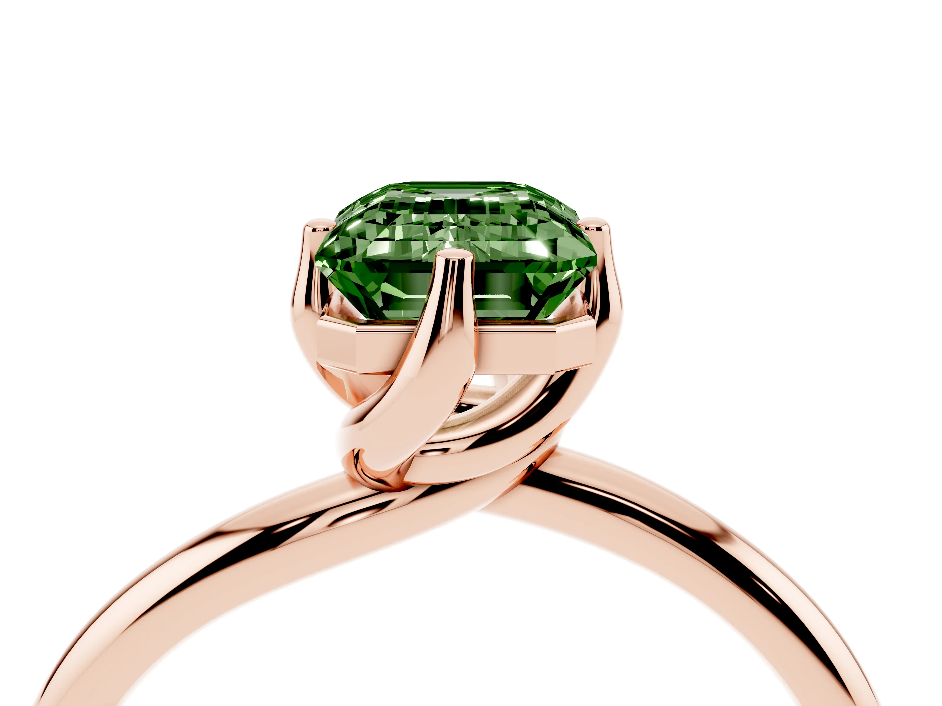 Fancy Green Emerald Cut Diamond Solitaire Engagement Ring Set in Rose gold with Classic Plain Band