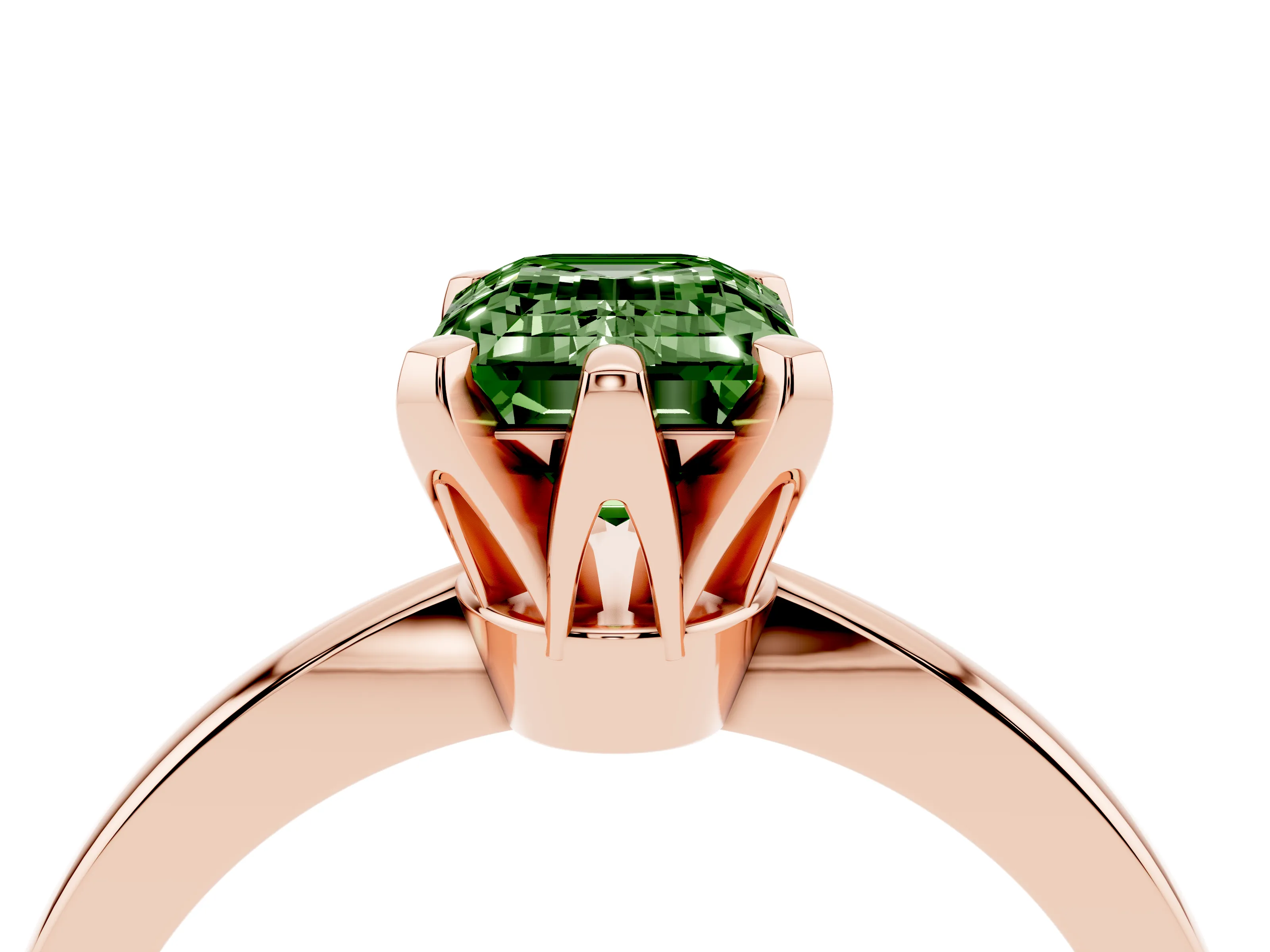 Fancy Green Emerald Cut Diamond Solitaire Engagement Ring Set in Rose gold with Slim Tapered Solitaire Band