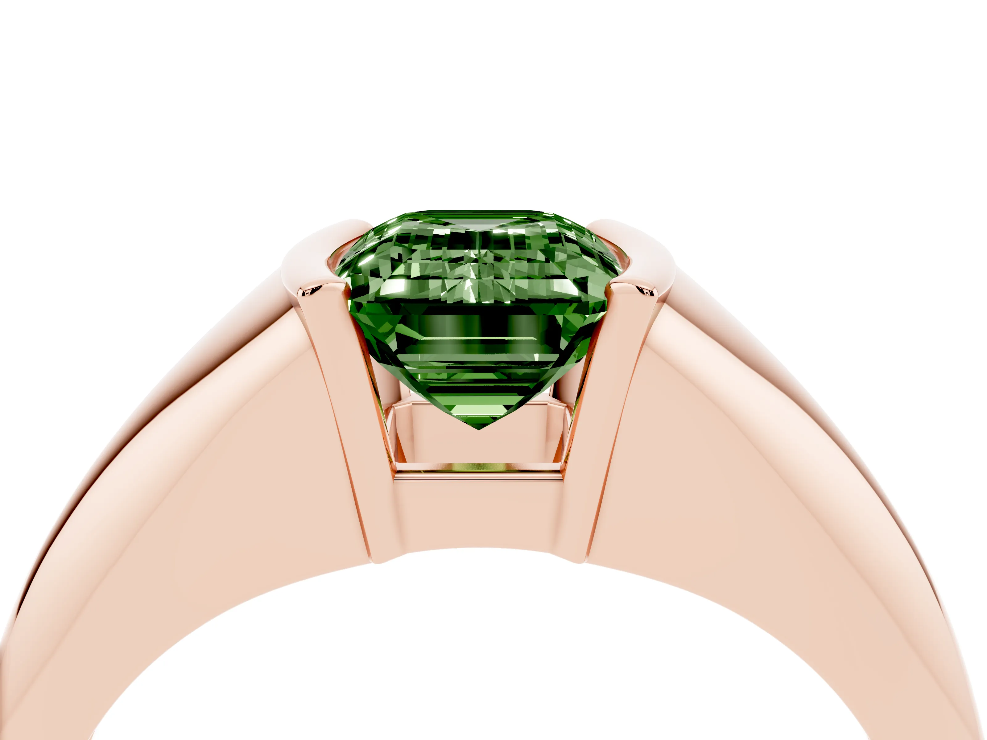 Fancy Green Emerald Cut Diamond Solitaire Tension Set Ring Set in Rose gold