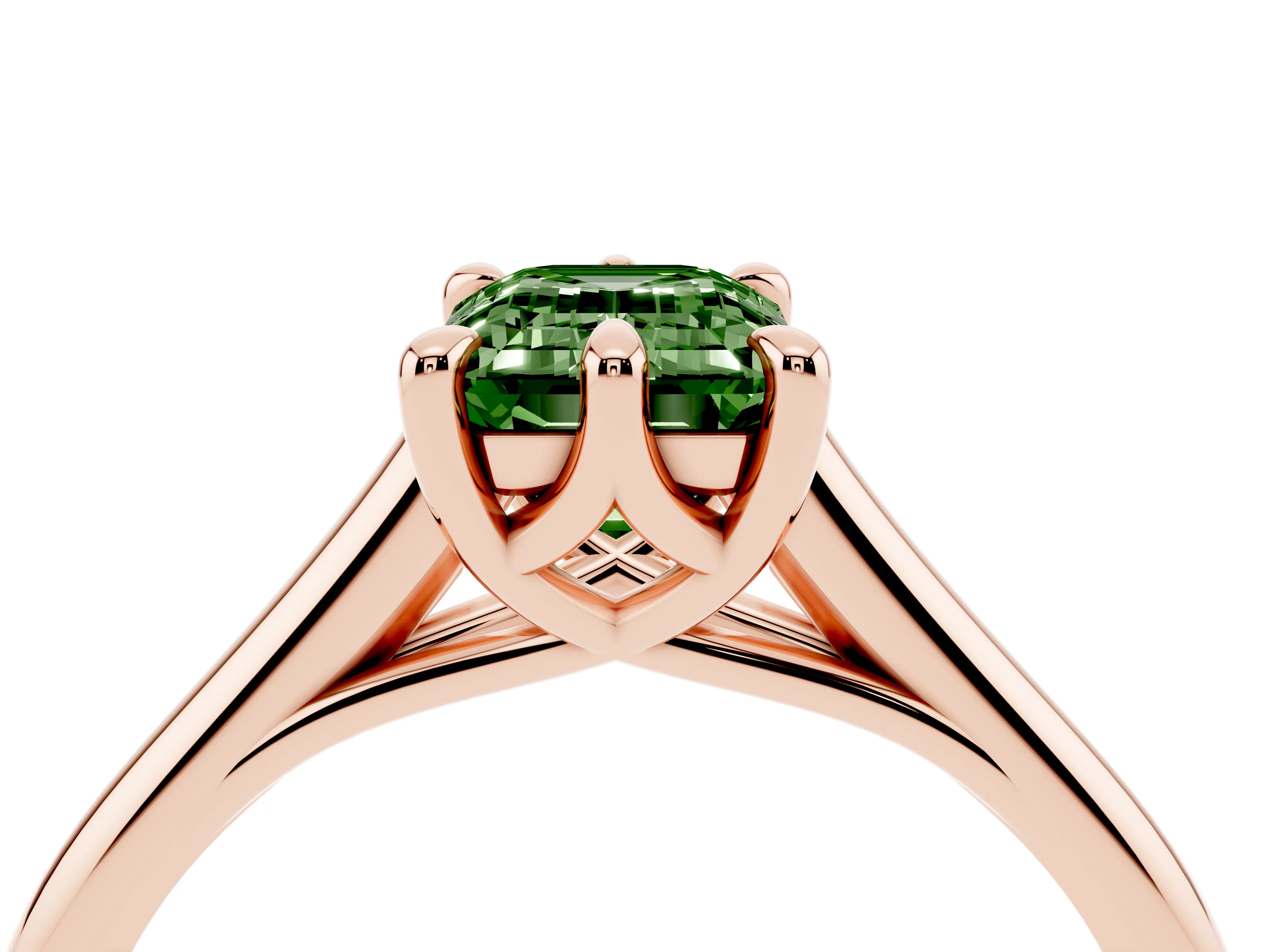 Fancy Green Emerald Cut Diamond Solitaire Engagement Ring Set in Rose gold with Prong Setting and Plain Classic Band