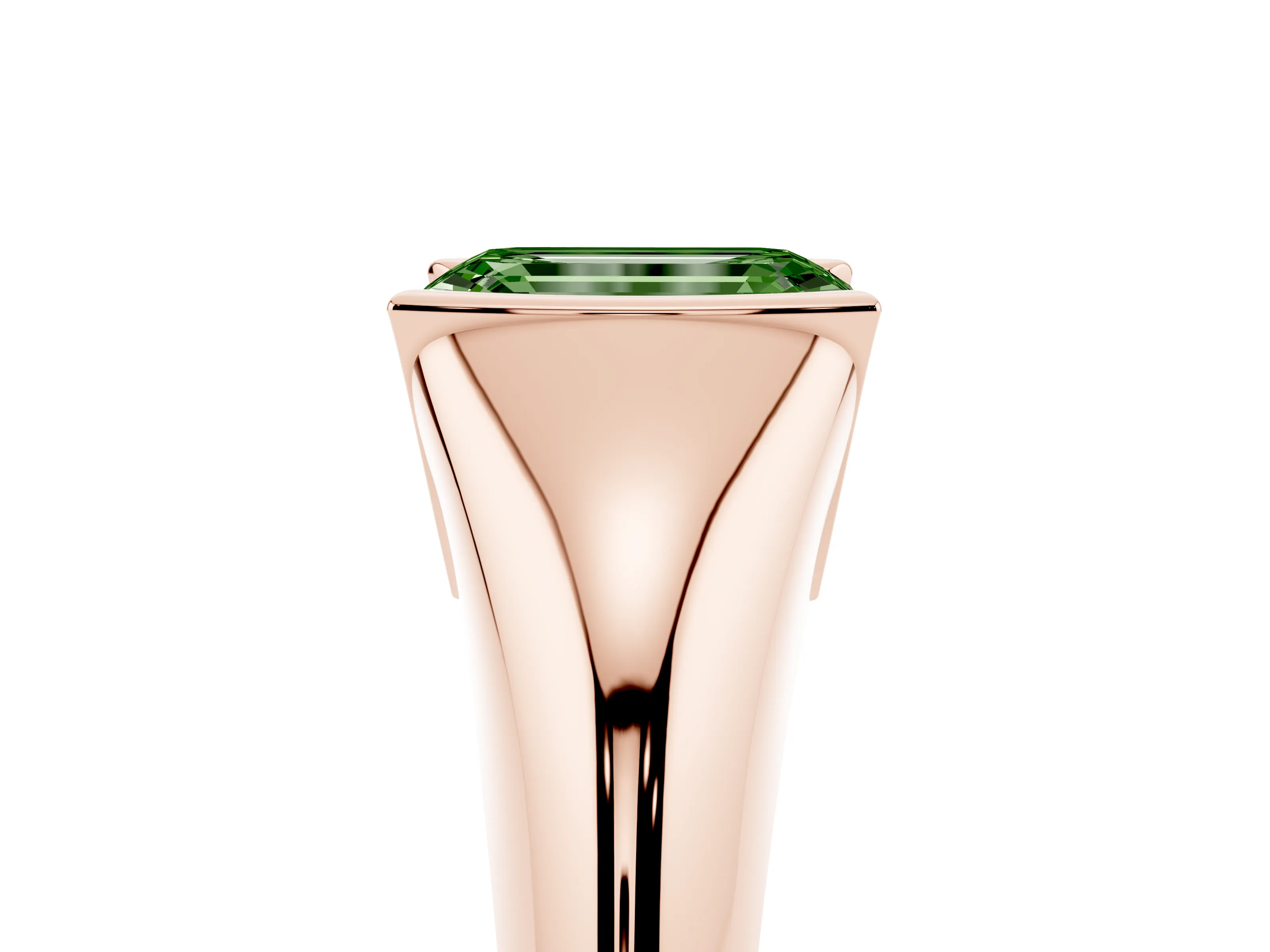 Fancy Green Emerald Cut Diamond Solitaire Tension Set Ring Set in Rose gold