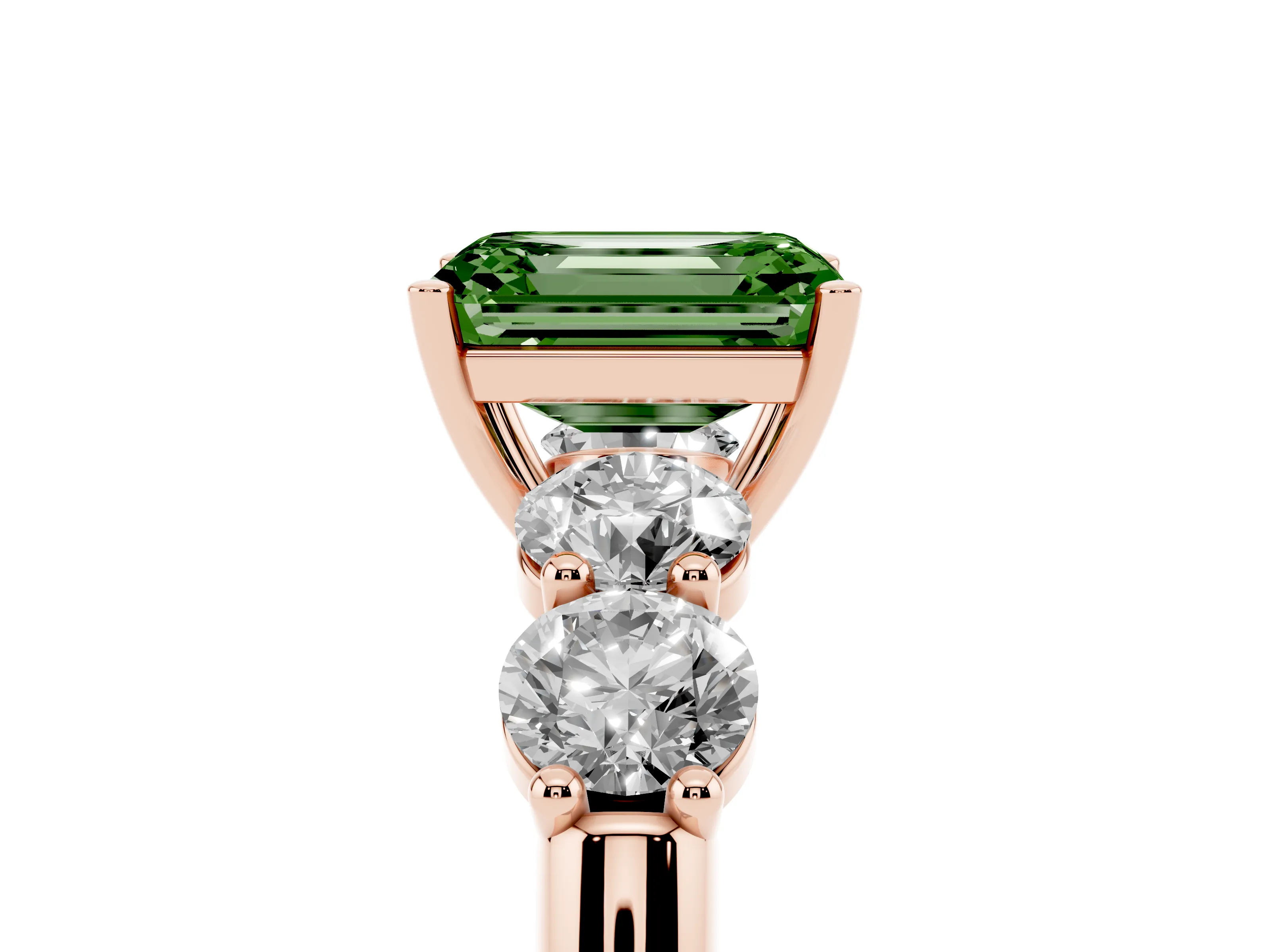 Fancy Green Emerald Cut Diamond Five-Stone Prong Set Ring Set in Rose gold with Classic Band