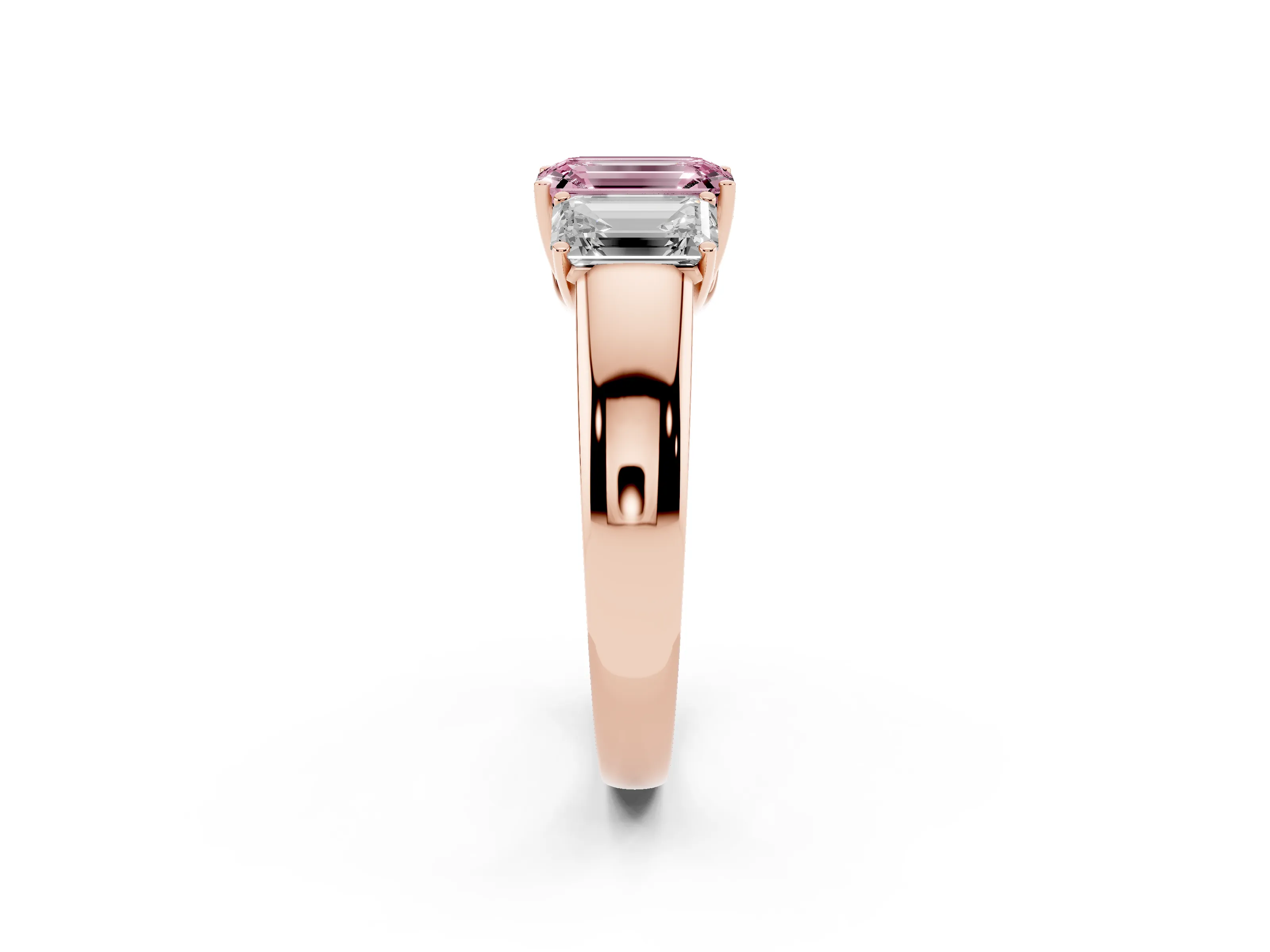 Emerald Cut 3 Stone Engagement Ring Setting for a Fancy Pink Lab-Grown Diamond | Rose Gold