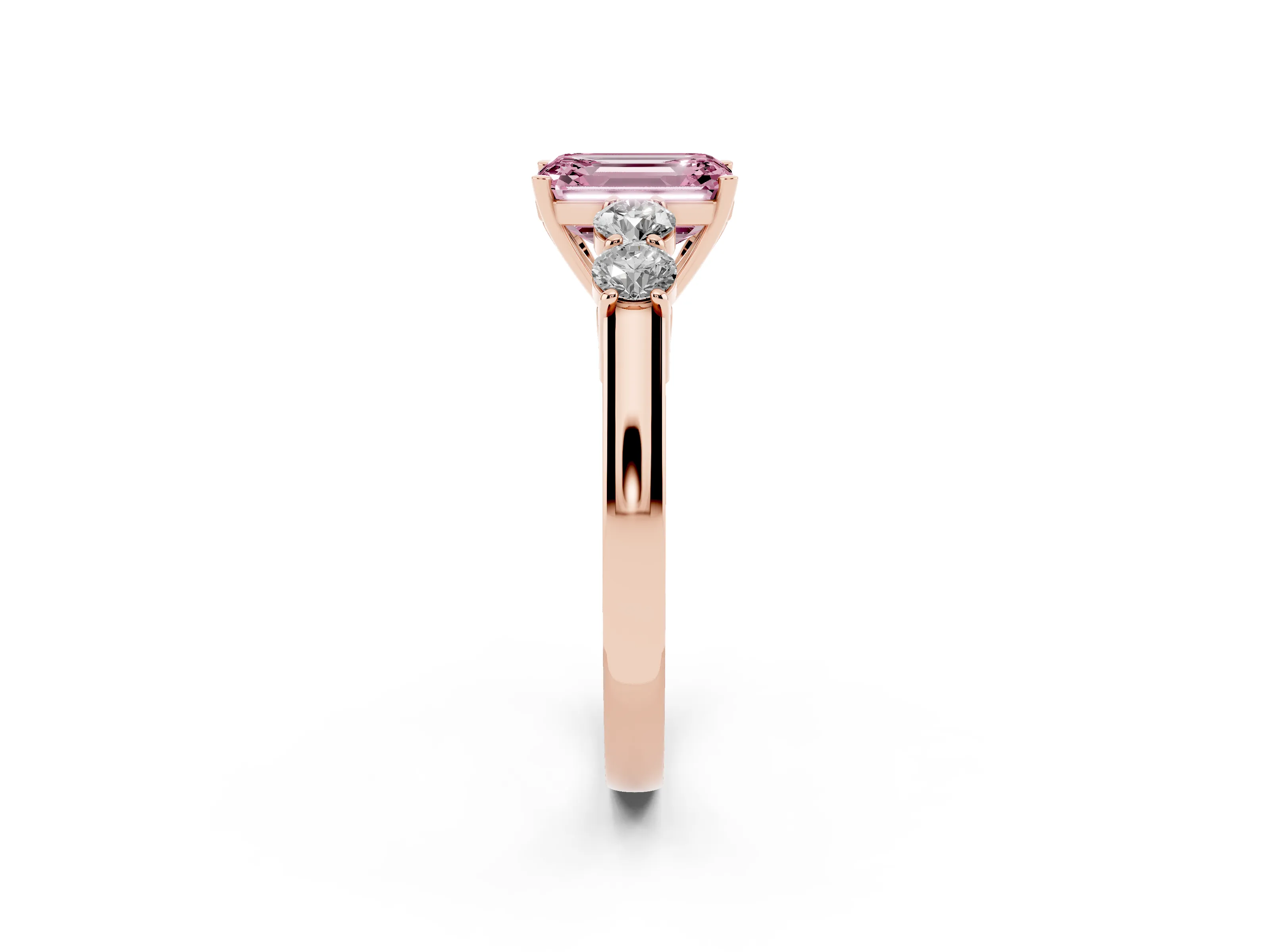 Fancy Pink Emerald Cut Diamond Five-Stone Prong Set Band Ring Set in Rose gold with Polished Band