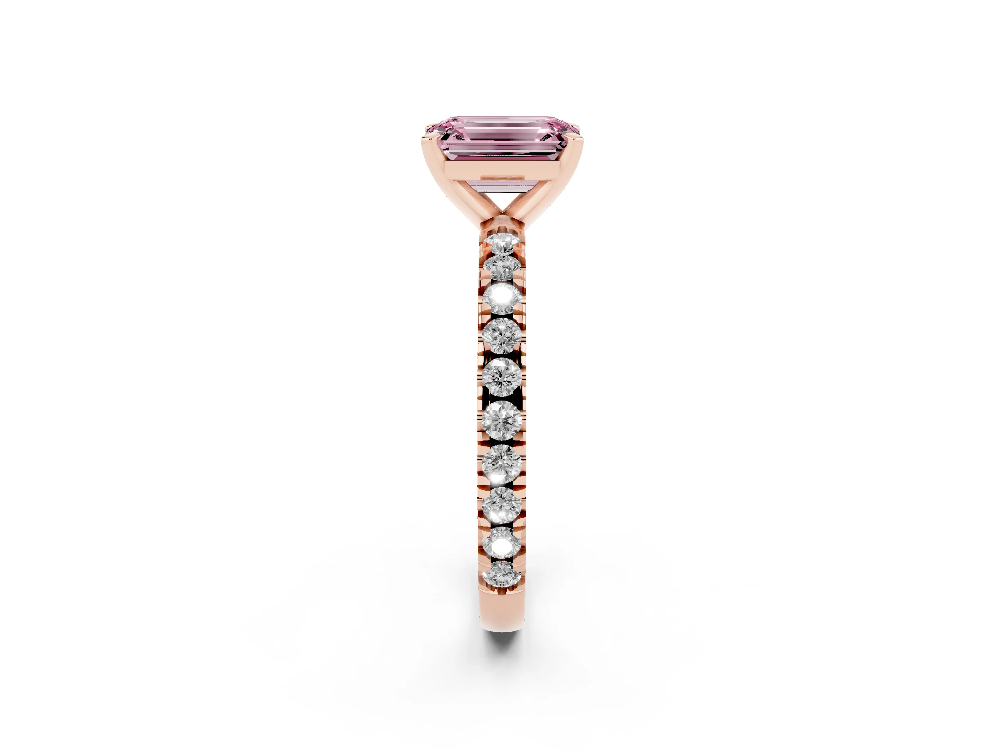 Emerald Cut Pavé Solitaire Engagement Ring Setting for a Fancy Pink Lab-Grown Diamond | Rose Gold