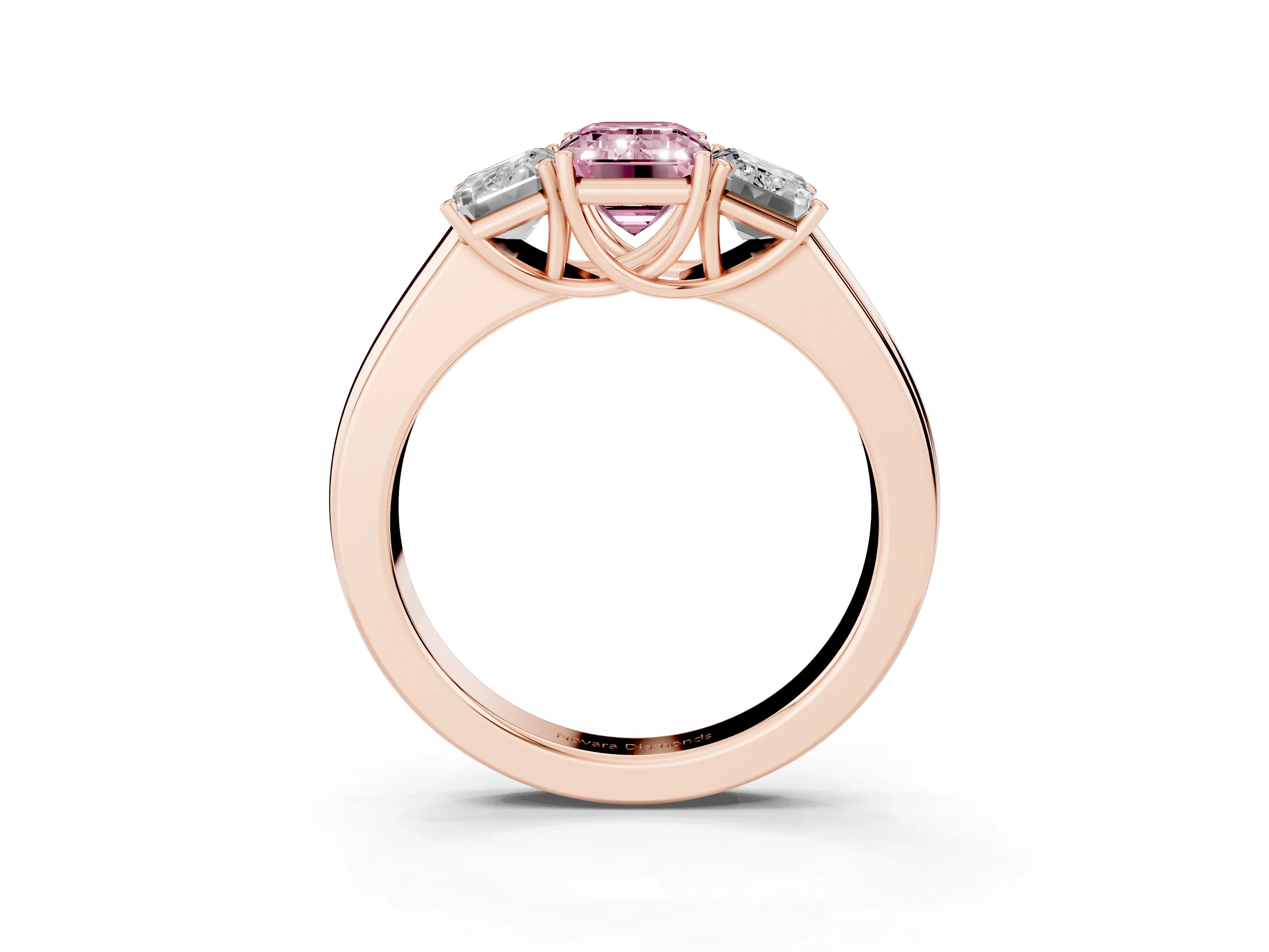 Emerald Cut 3 Stone Engagement Ring Setting for a Fancy Pink Lab-Grown Diamond | Rose Gold