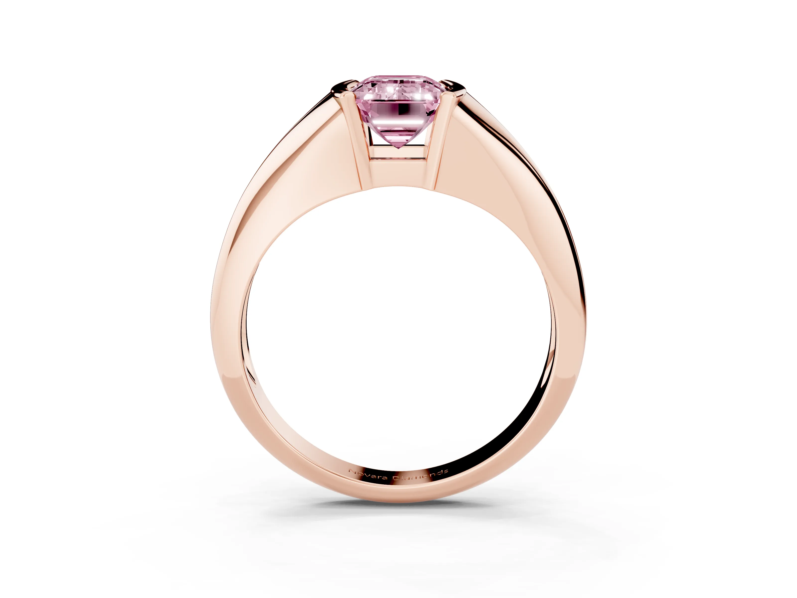 Fancy Pink Emerald Cut Diamond Solitaire Tension Set Ring Set in Rose gold