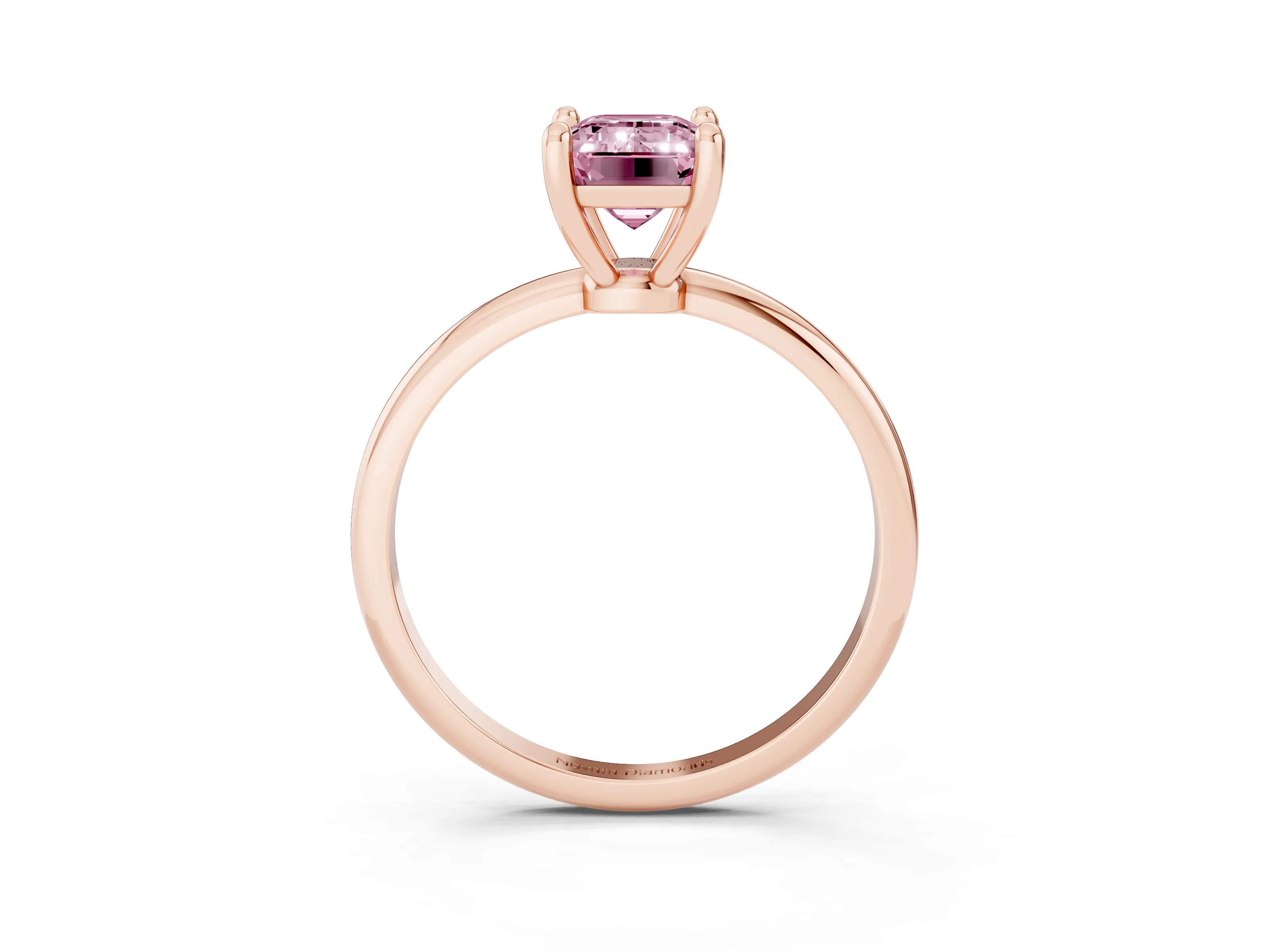 Fancy Pink Emerald Cut Diamond Solitaire Ring Set in Rose gold with Secure Prong Setting on a Classic Band