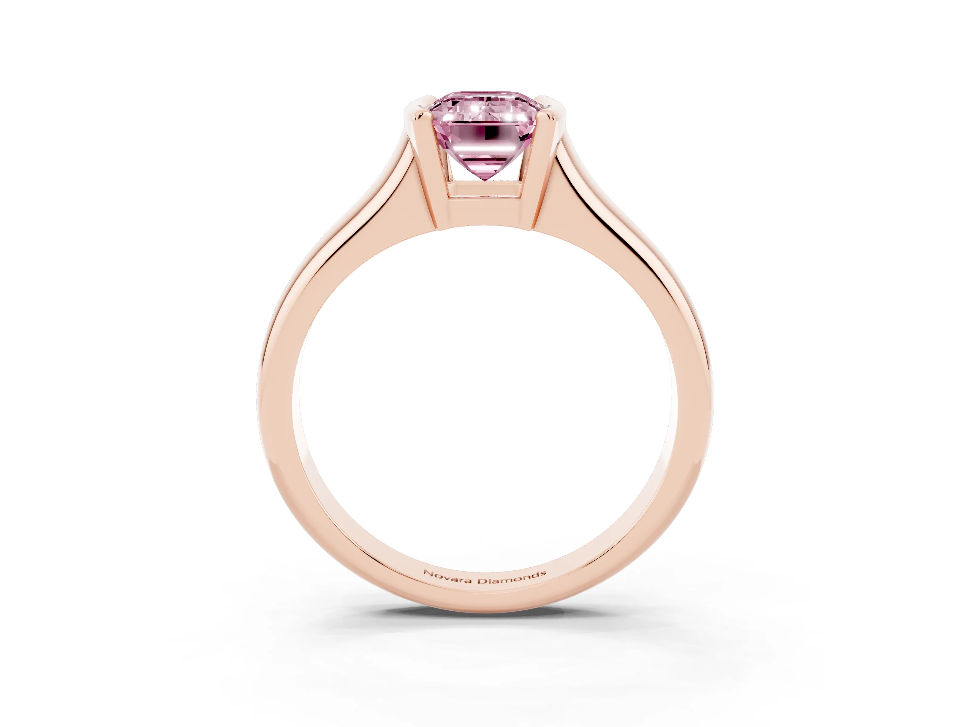 Fancy Pink Emerald Cut Diamond Solitaire Tension Set Ring Set in Rose gold with Split Shank Band