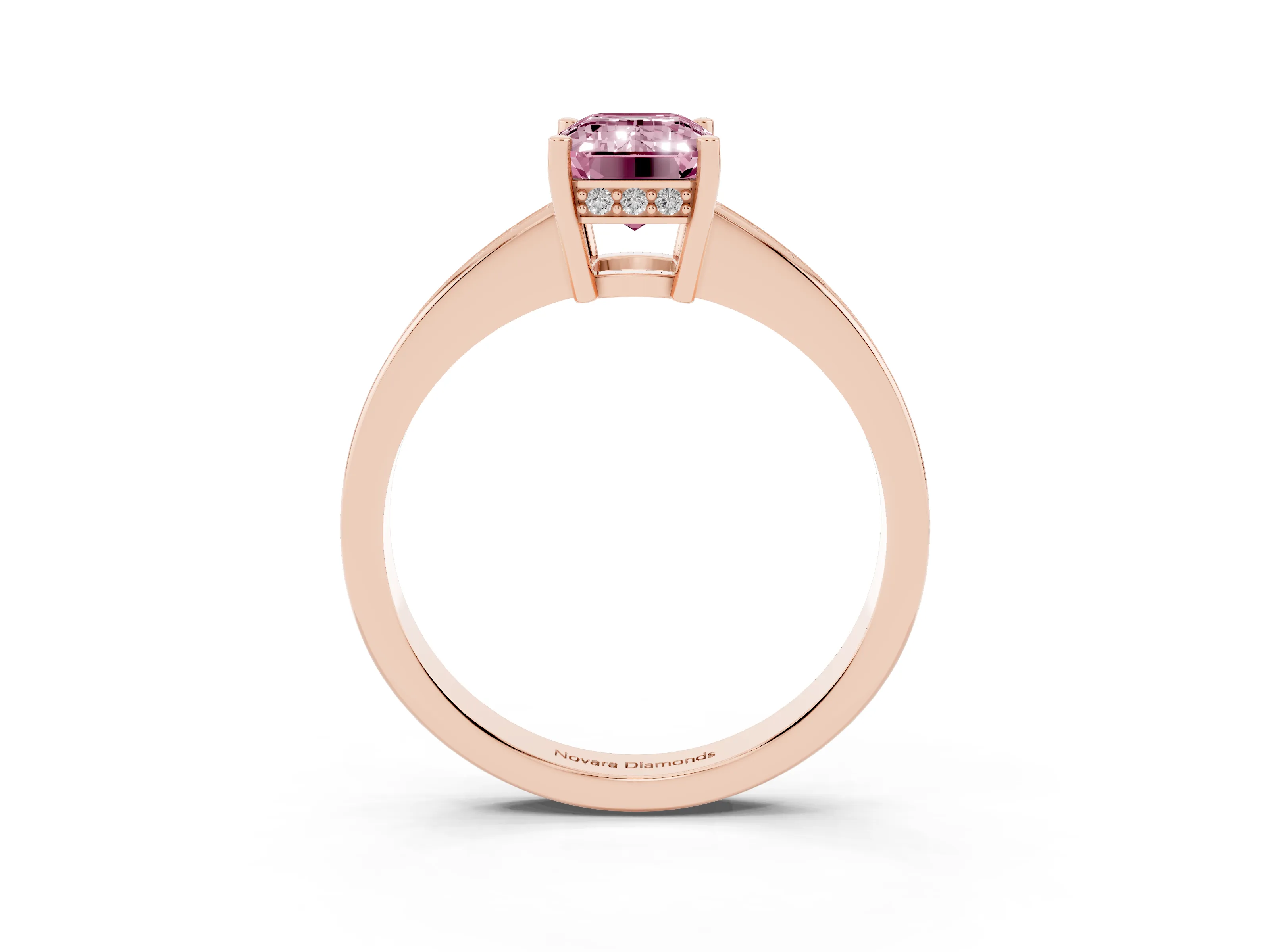Fancy Pink Emerald Cut Diamond Pavé Band Prong Set Solitaire Ring Set in Rose gold