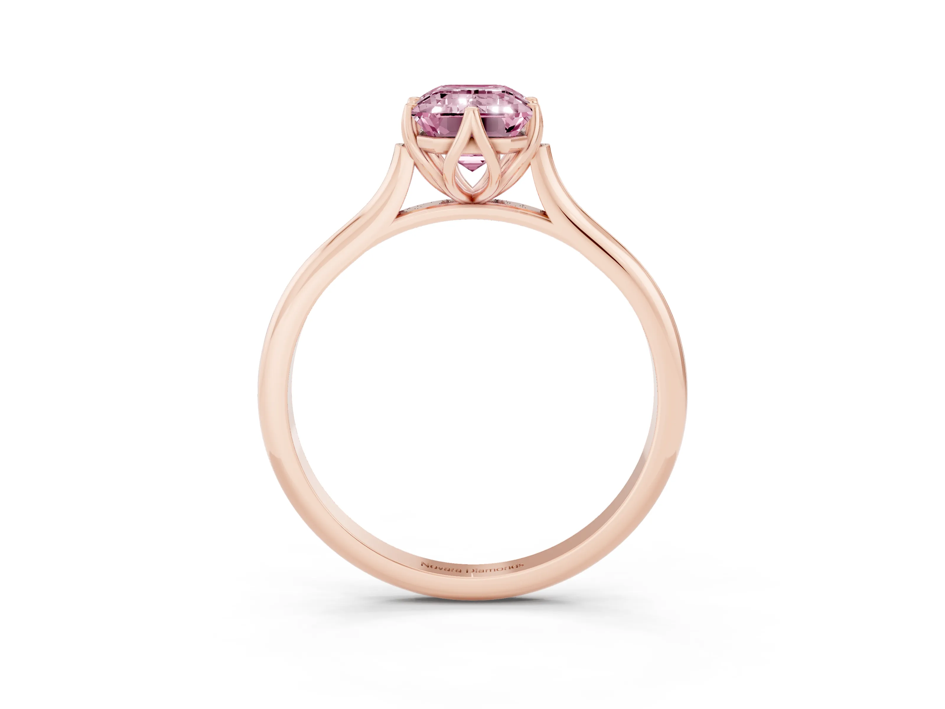 Fancy Pink Emerald Cut Diamond Solitaire Cathedral Ring Set in Rose gold with Prong Setting