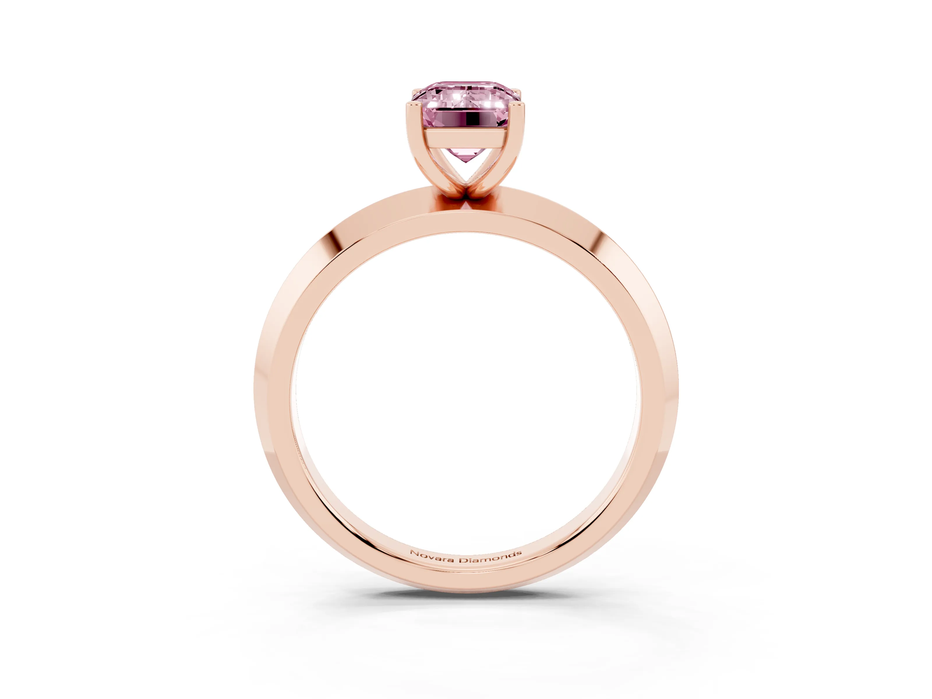 Fancy Pink Emerald Cut Diamond Solitaire Engagement Ring Set in Rose gold with Flat Band and Prong Setting