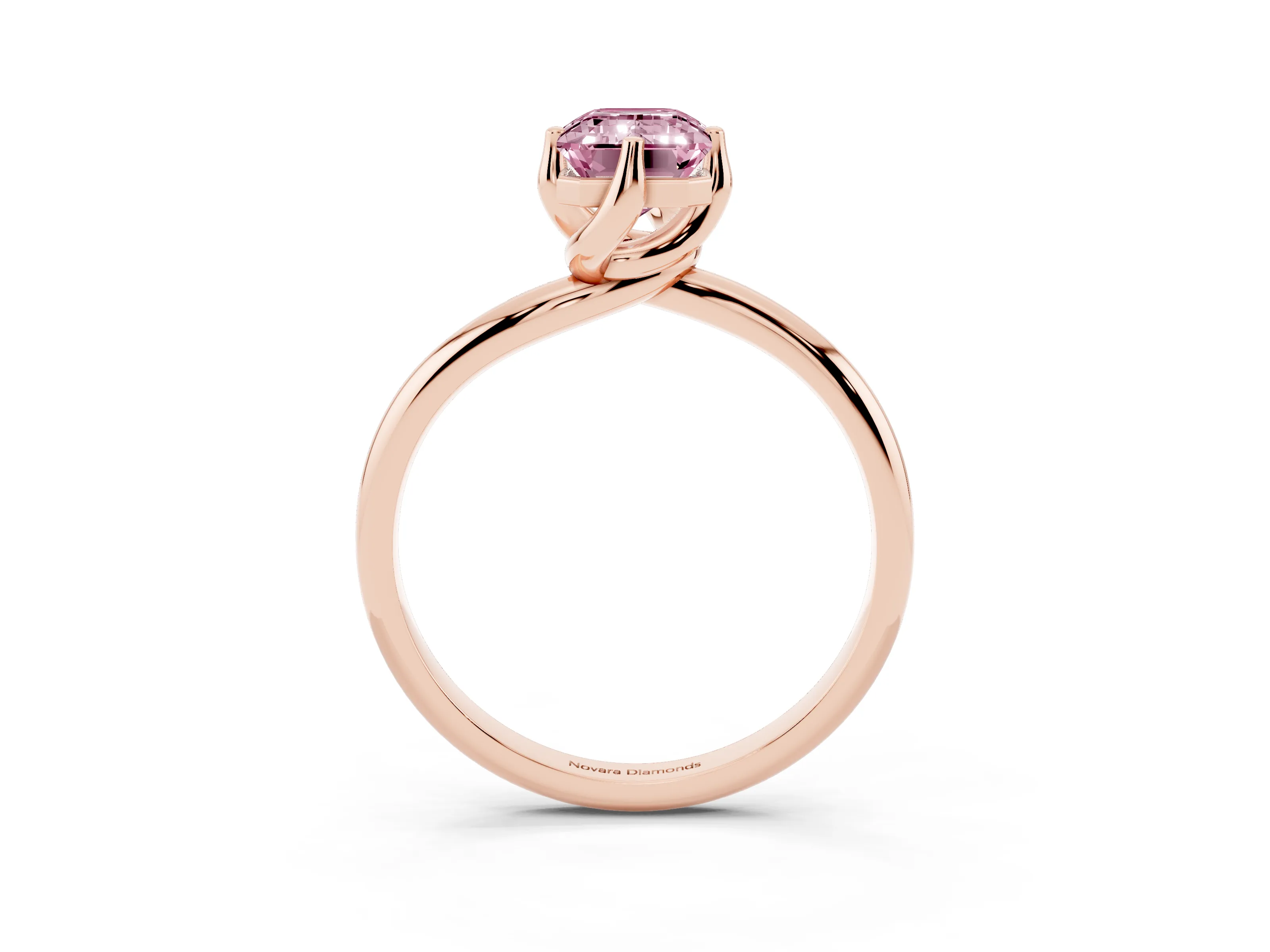 Fancy Pink Emerald Cut Diamond Solitaire Engagement Ring Set in Rose gold with Classic Plain Band
