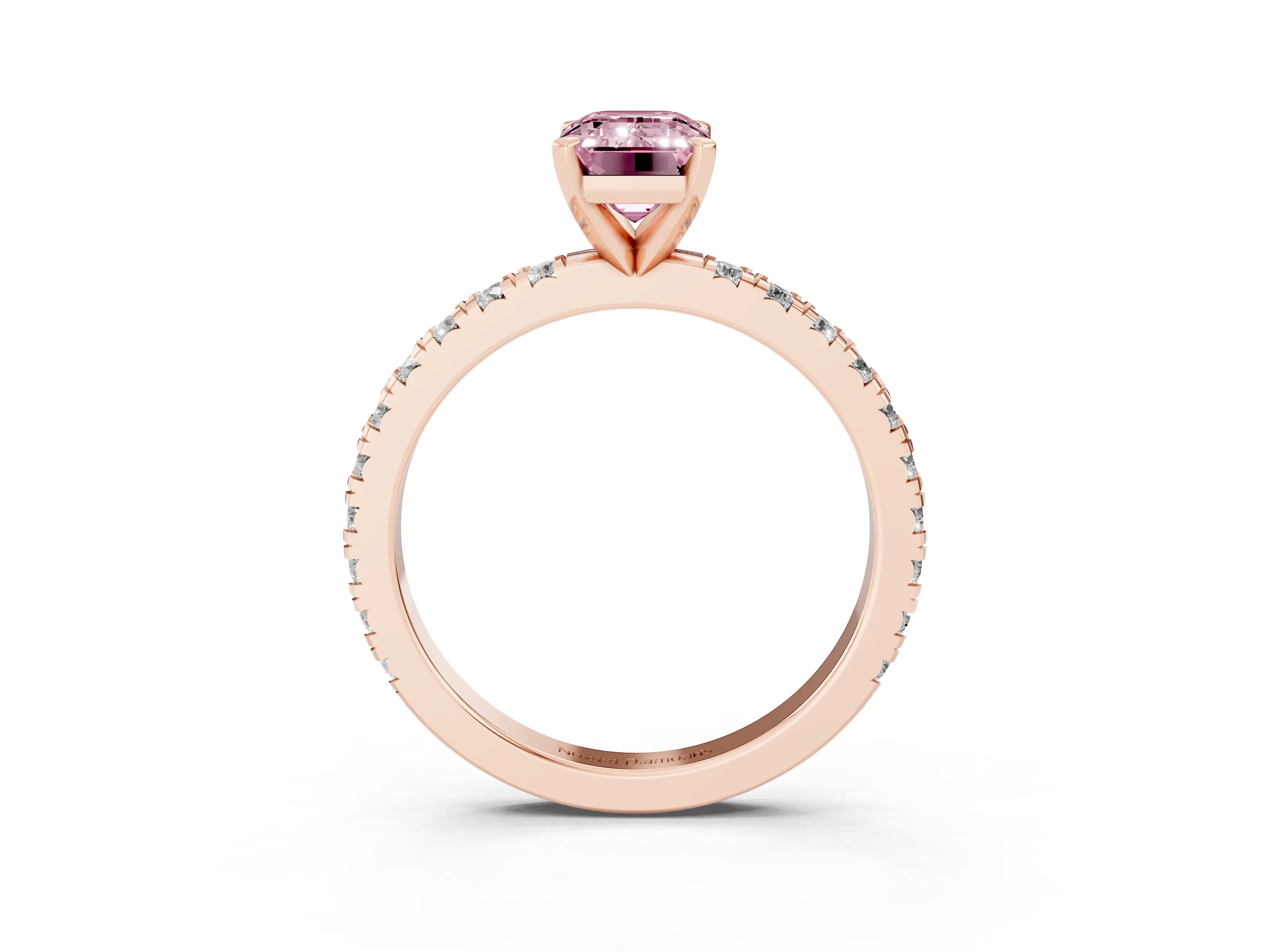 Emerald Cut Pavé Solitaire Engagement Ring Setting for a Fancy Pink Lab-Grown Diamond | Rose Gold