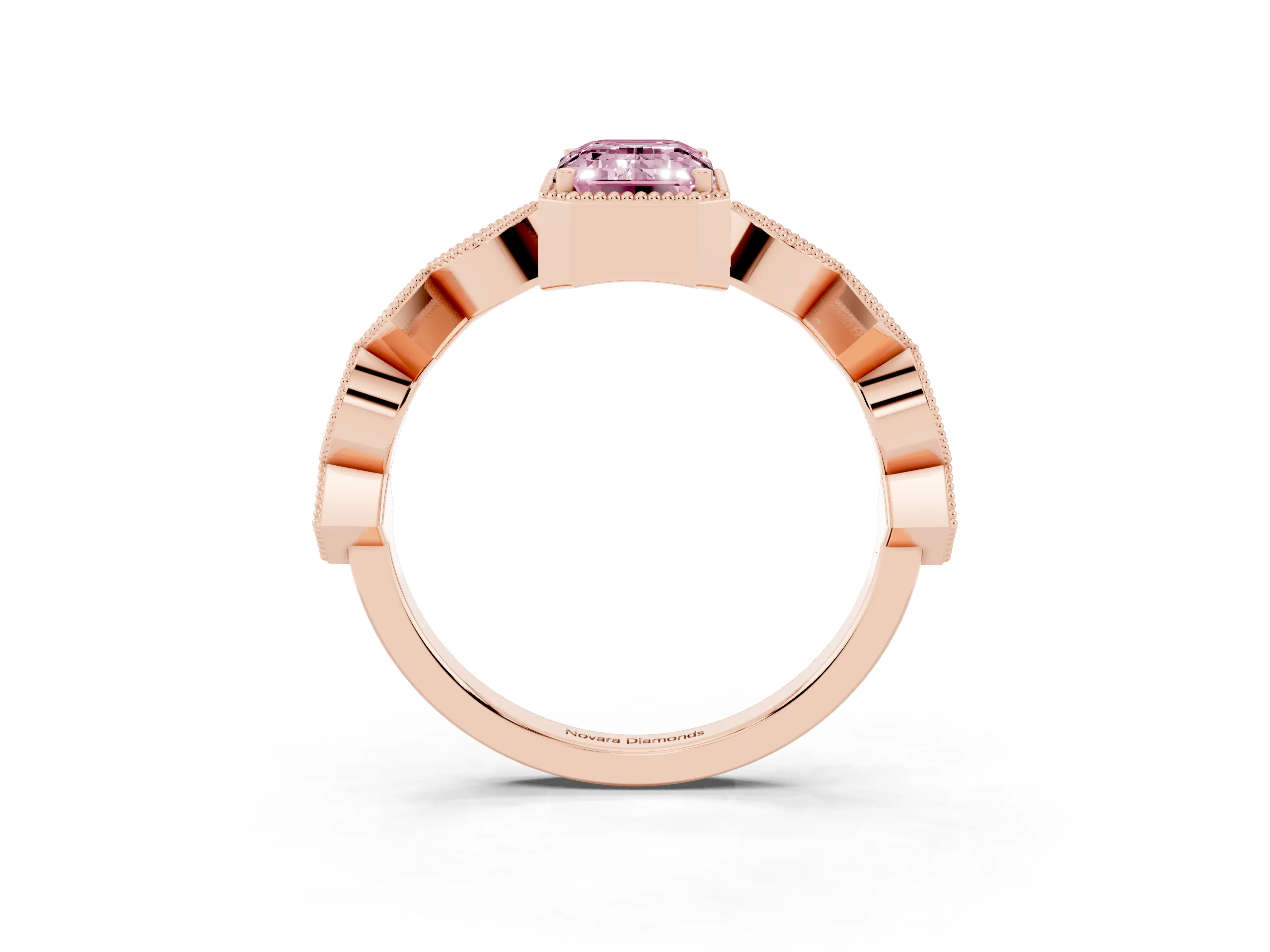 Fancy Pink Emerald Cut Diamond Milgrain Marquise Twist Band Ring Set in Rose gold with Prong Setting