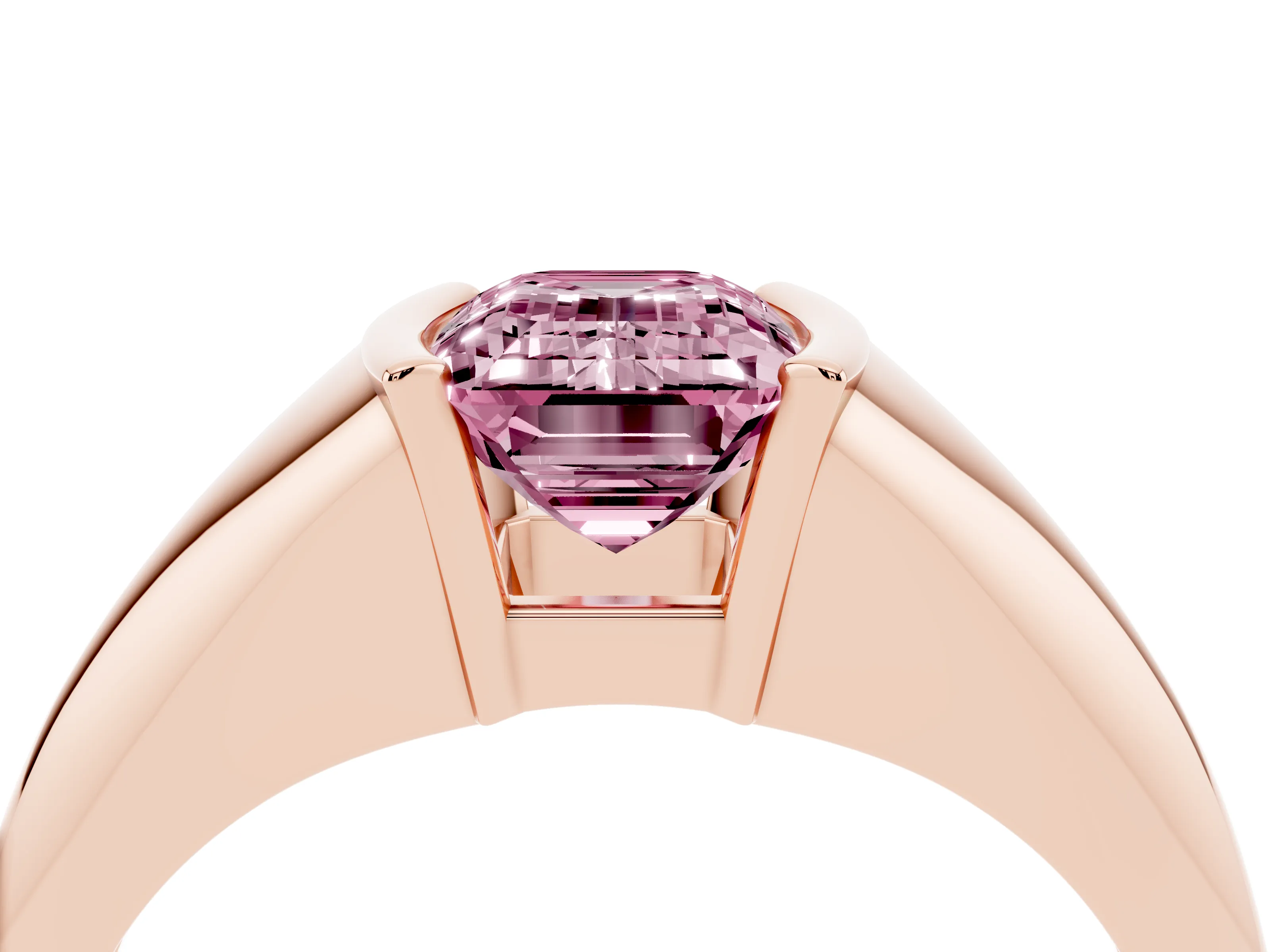 Fancy Pink Emerald Cut Diamond Solitaire Tension Set Ring Set in Rose gold
