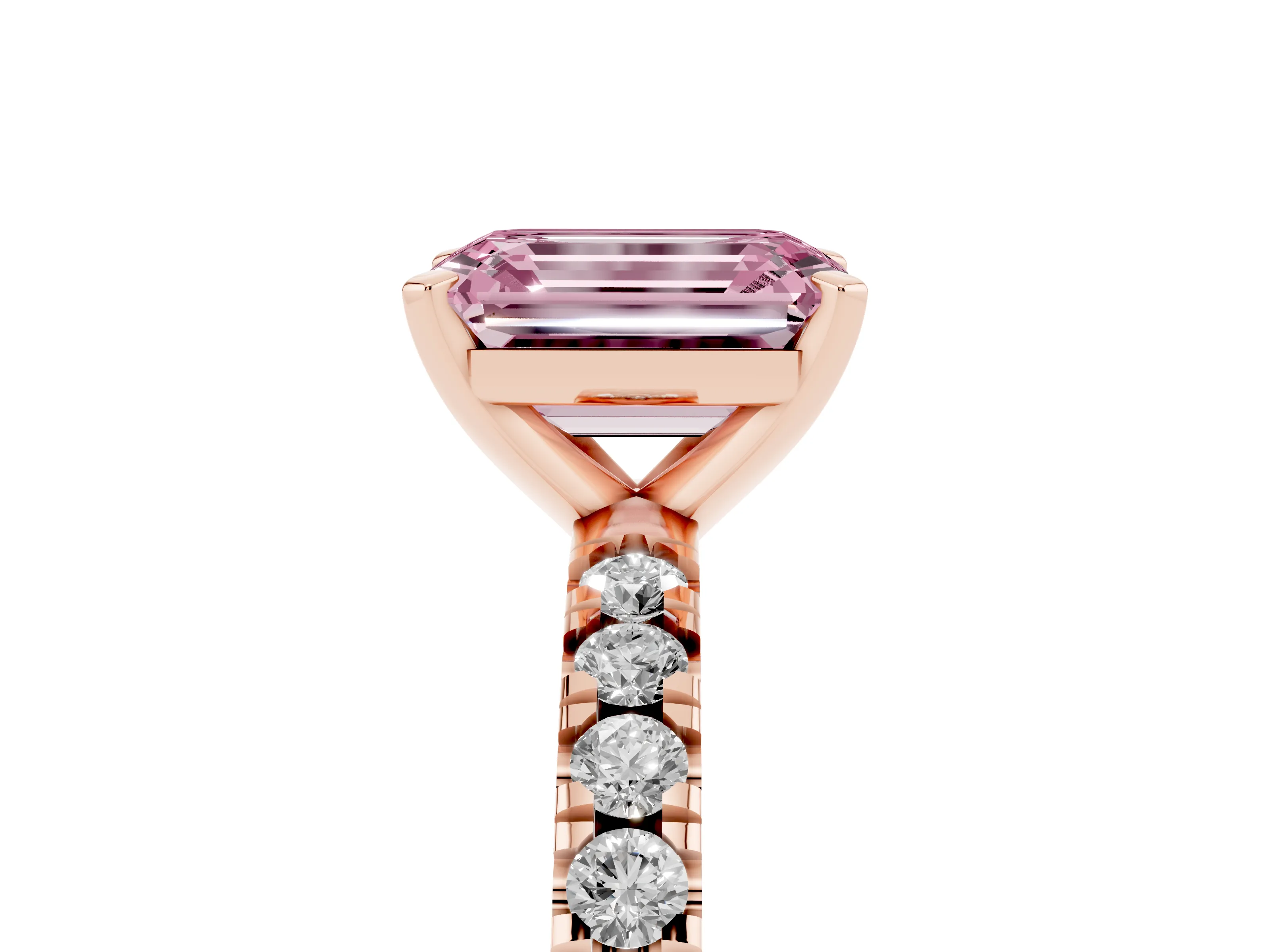Emerald Cut Pavé Solitaire Engagement Ring Setting for a Fancy Pink Lab-Grown Diamond | Rose Gold