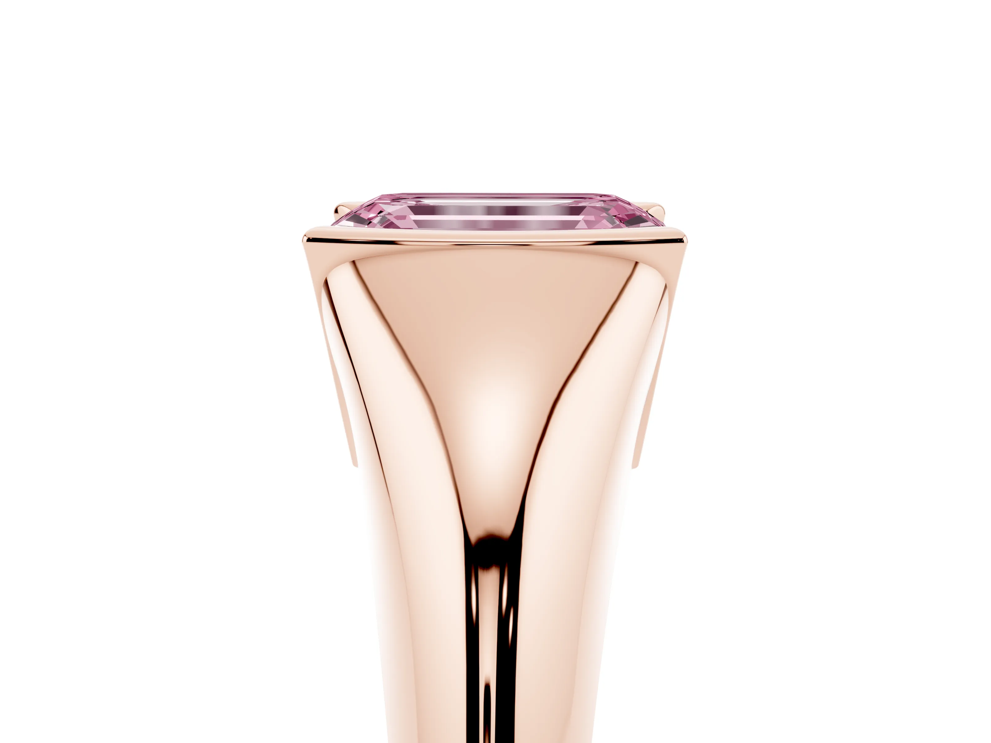 Fancy Pink Emerald Cut Diamond Solitaire Tension Set Ring Set in Rose gold