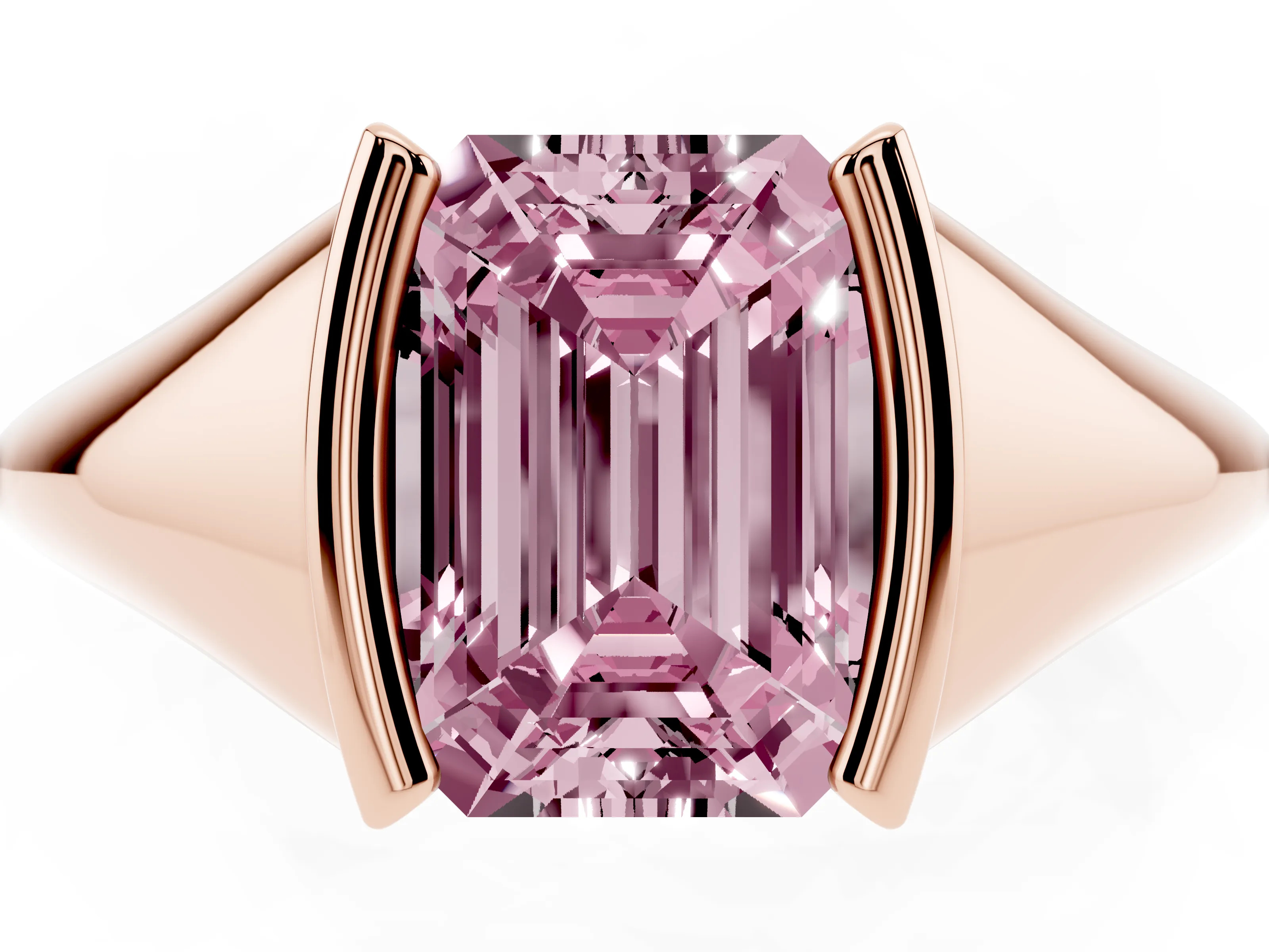 Fancy Pink Emerald Cut Diamond Solitaire Tension Set Ring Set in Rose gold