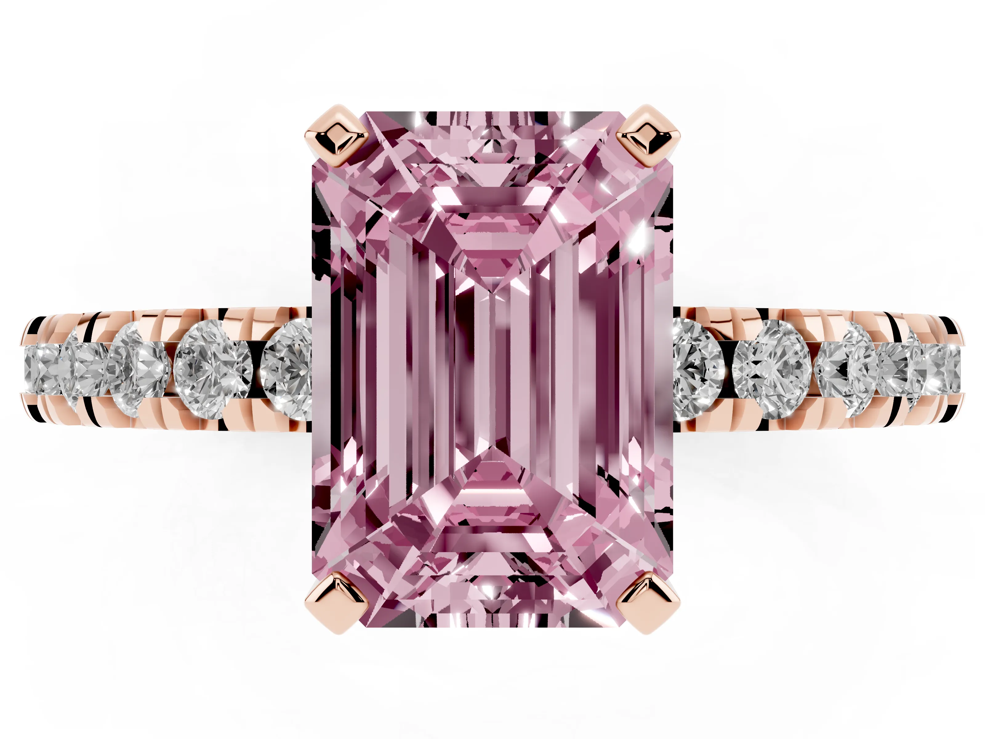 Emerald Cut Pavé Solitaire Engagement Ring Setting for a Fancy Pink Lab-Grown Diamond | Rose Gold