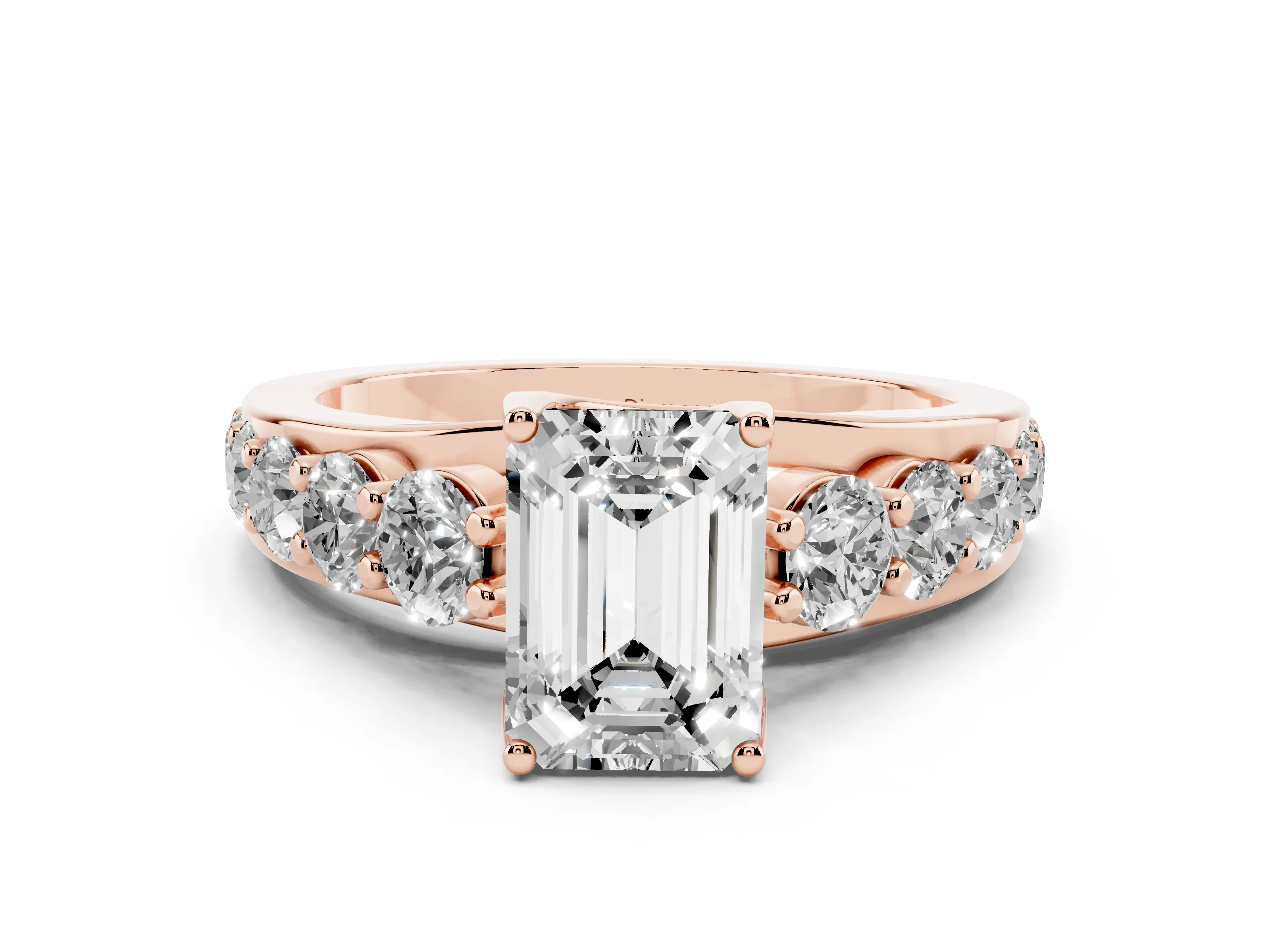 Emerald Cut Diamond Pavé Engagement Ring Set in Rose gold with Prong Setting