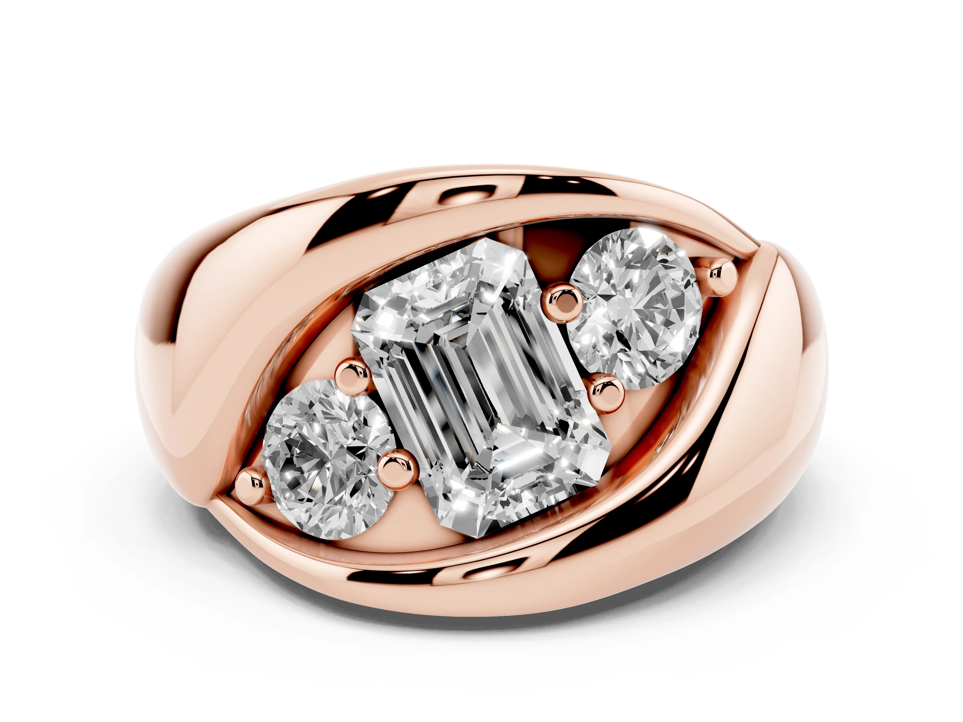 Emerald Cut Diamond Channel-Set Crossover Ring Set in Rose gold