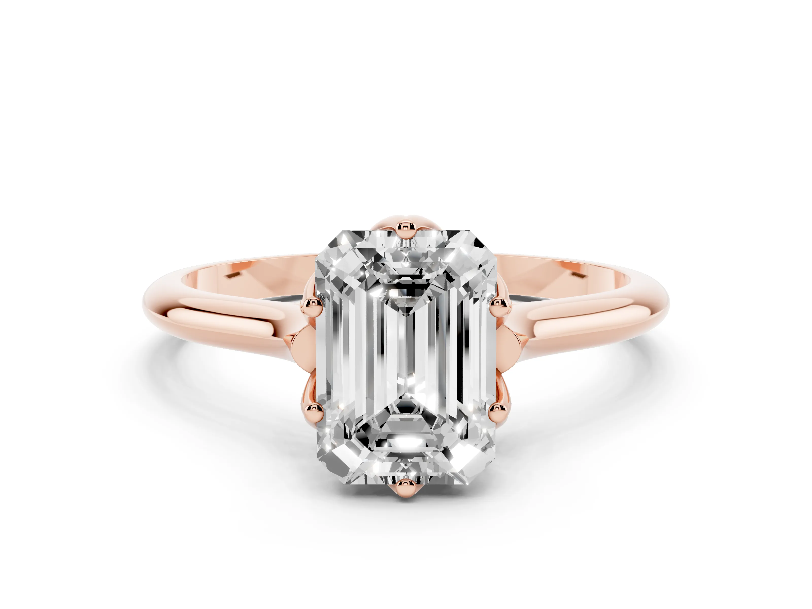 Emerald Cut Diamond Solitaire Cathedral Ring Set in Rose gold with Prong Setting