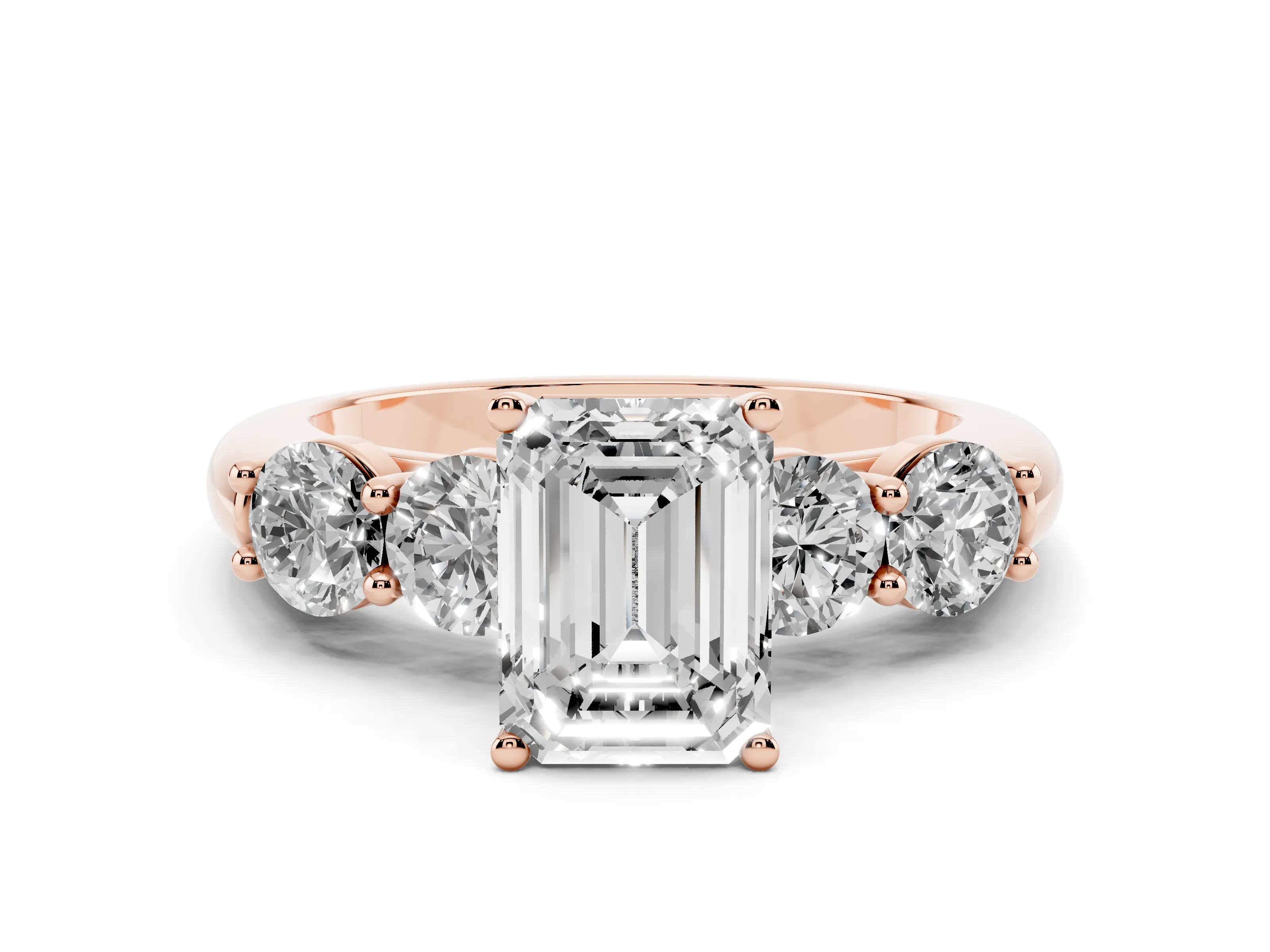 Emerald Cut Diamond Five-Stone Prong Set Ring Set in Rose gold with Classic Band