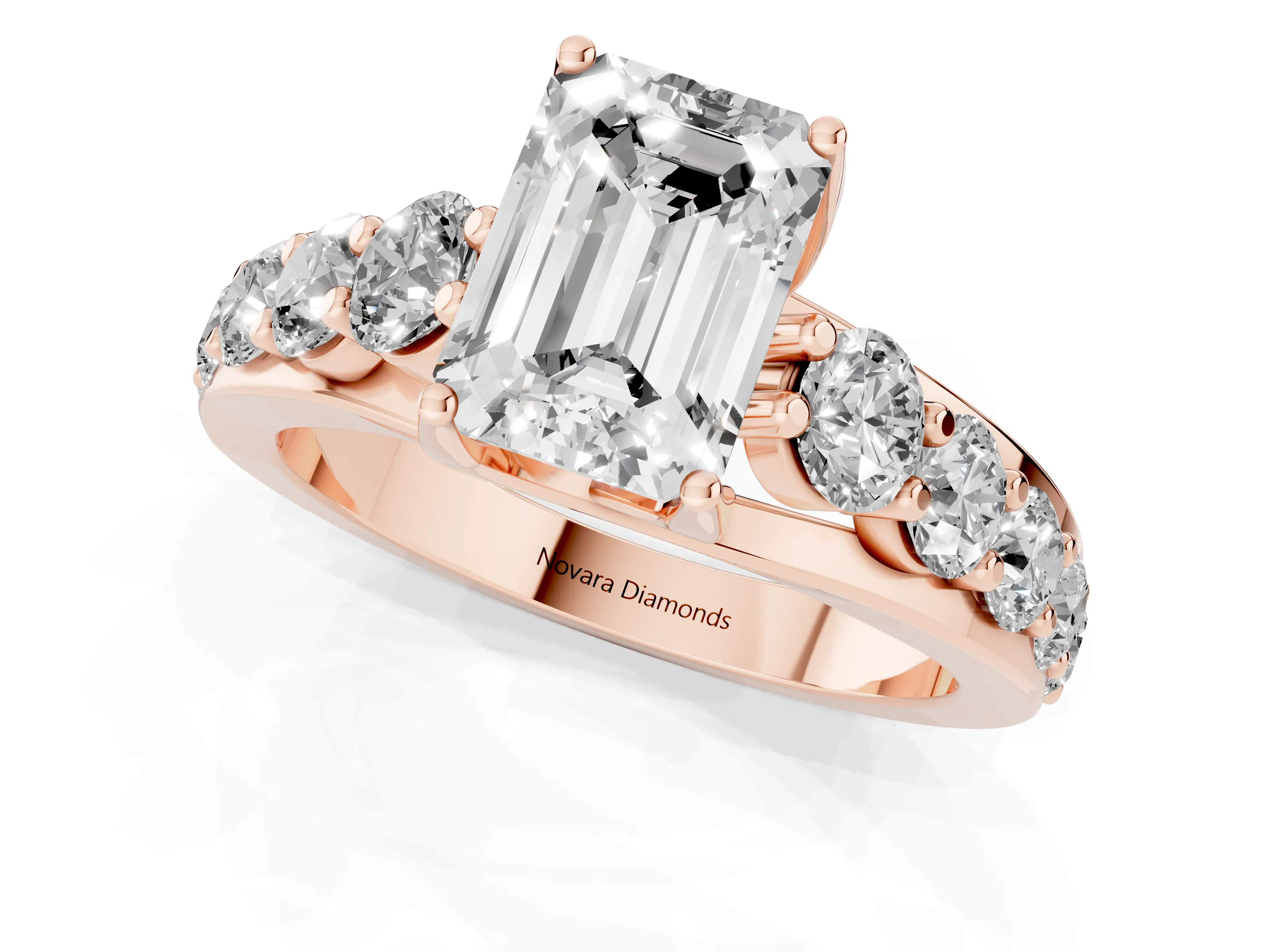 Emerald Cut Diamond Pavé Engagement Ring Set in Rose gold with Prong Setting
