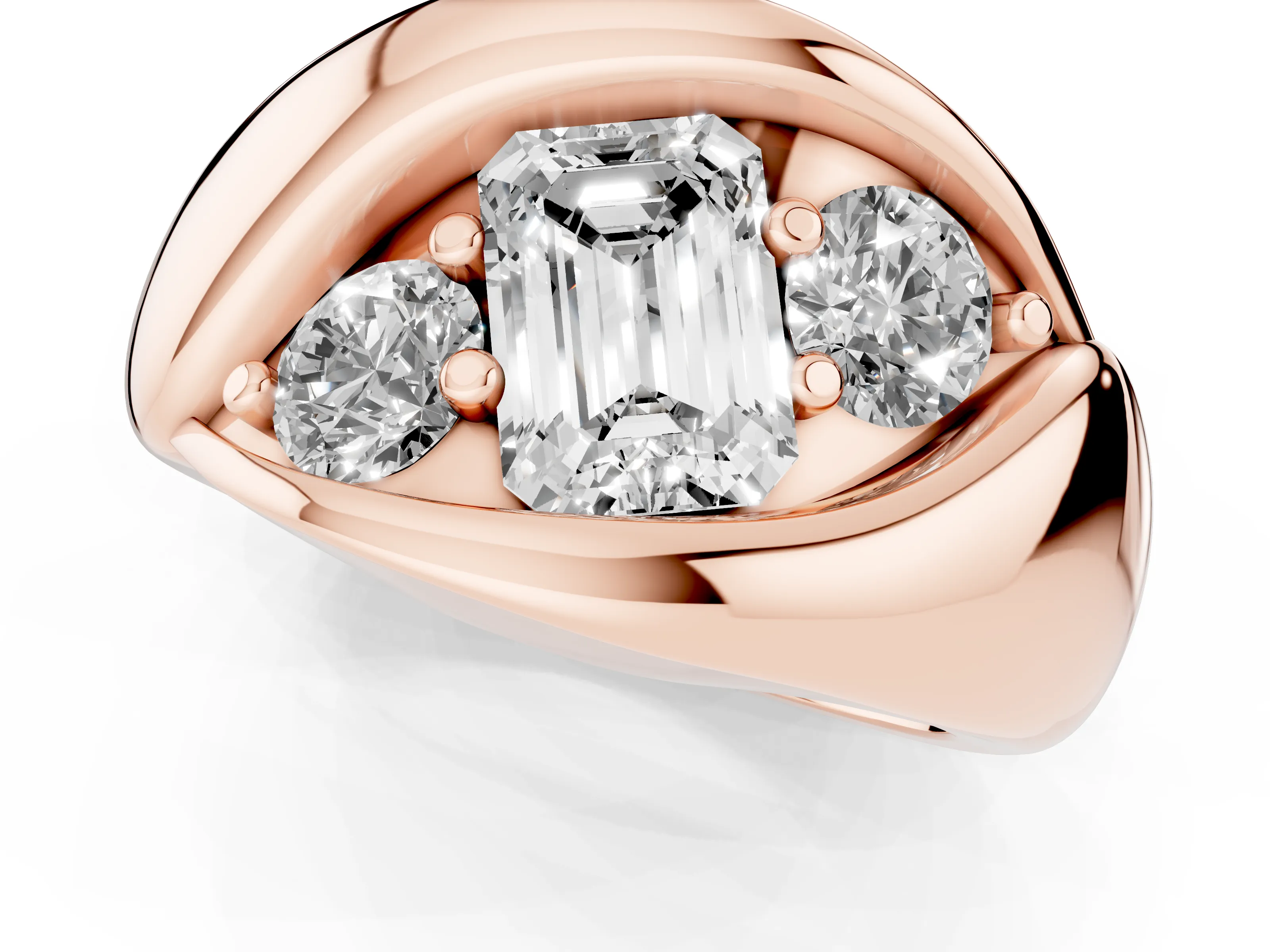Emerald Cut Diamond Channel-Set Crossover Ring Set in Rose gold