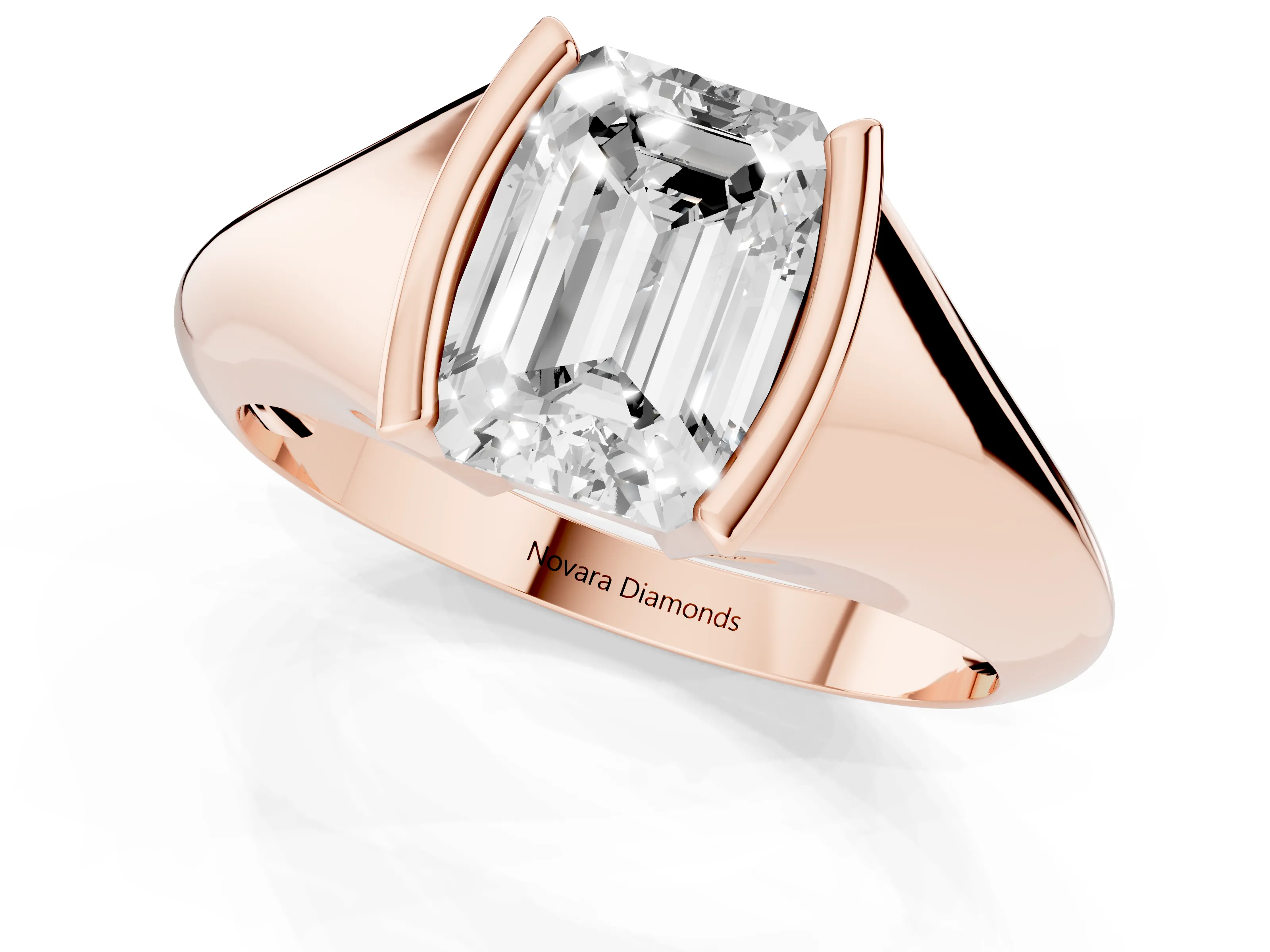Emerald Cut Diamond Solitaire Tension Set Ring Set in Rose gold