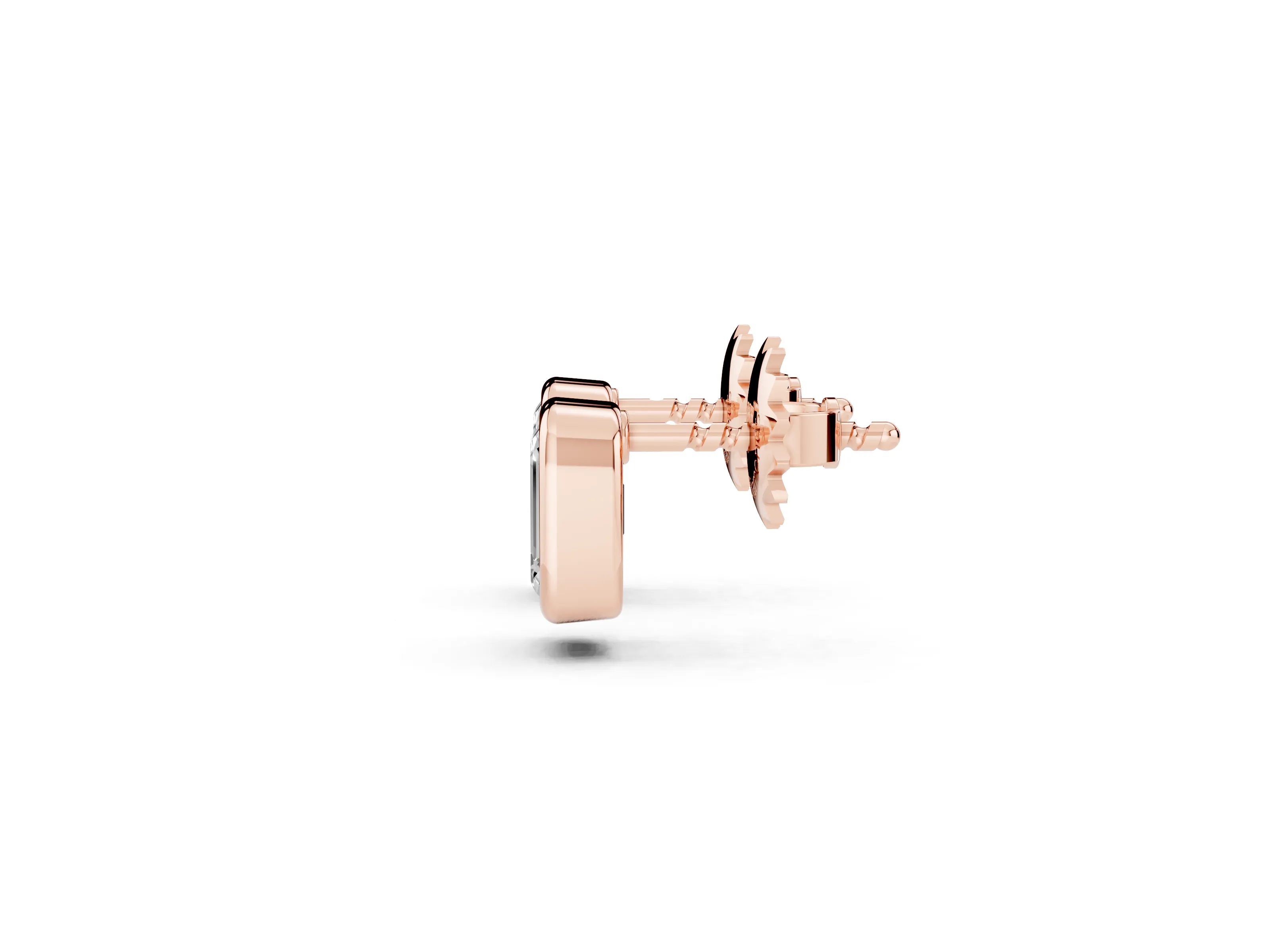 Emerald Cut Lab-Grown Diamond Bezel Solitaire Stud Earrings | Polished Rim | Rose Gold