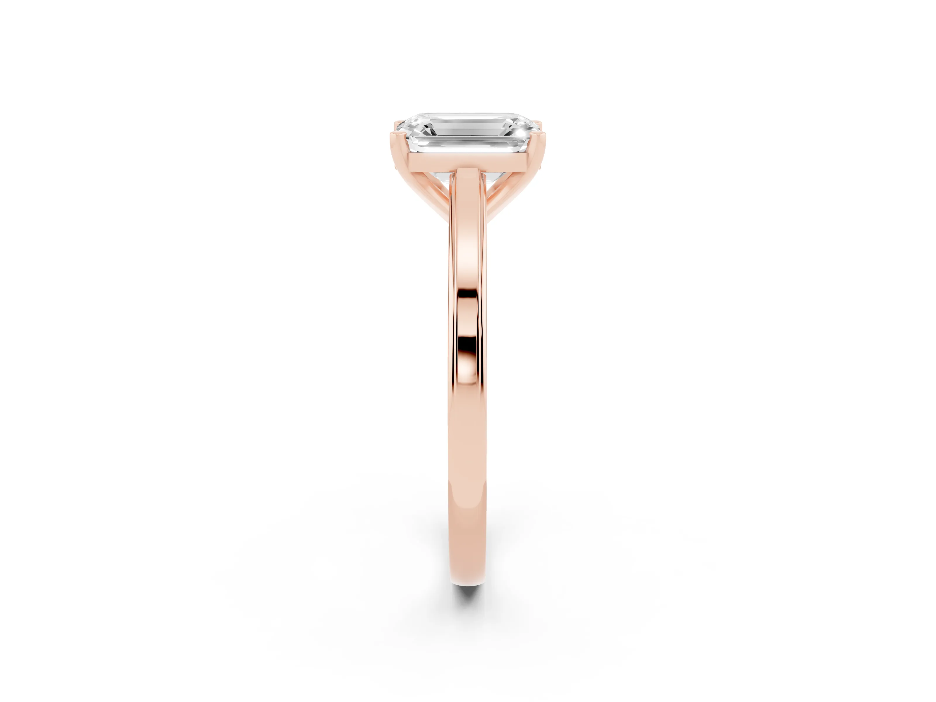 Emerald Cut Diamond Solitaire Ring Set in Rose gold with Prong Setting and Classic Band