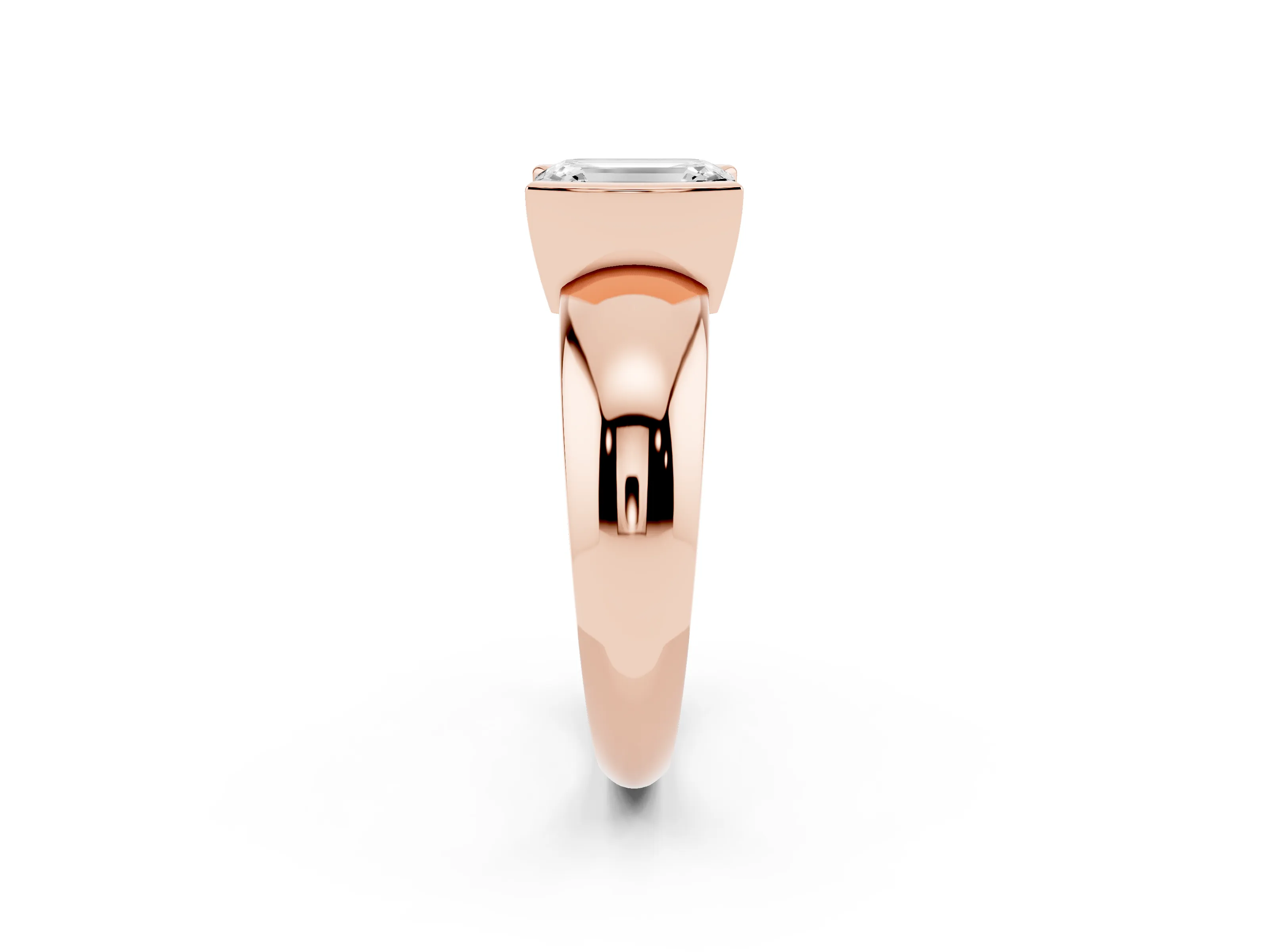 Emerald Cut Diamond Solitaire Tension Set Ring Set in Rose gold with Wide Band