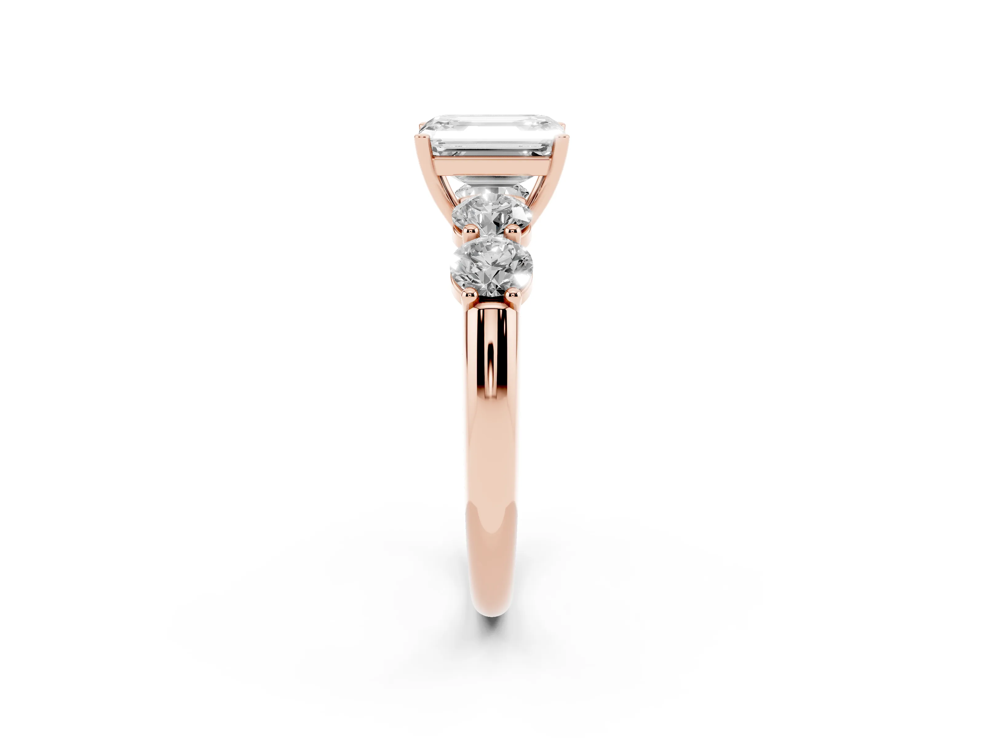 Emerald Cut Diamond Five-Stone Prong Set Ring Set in Rose gold with Classic Band