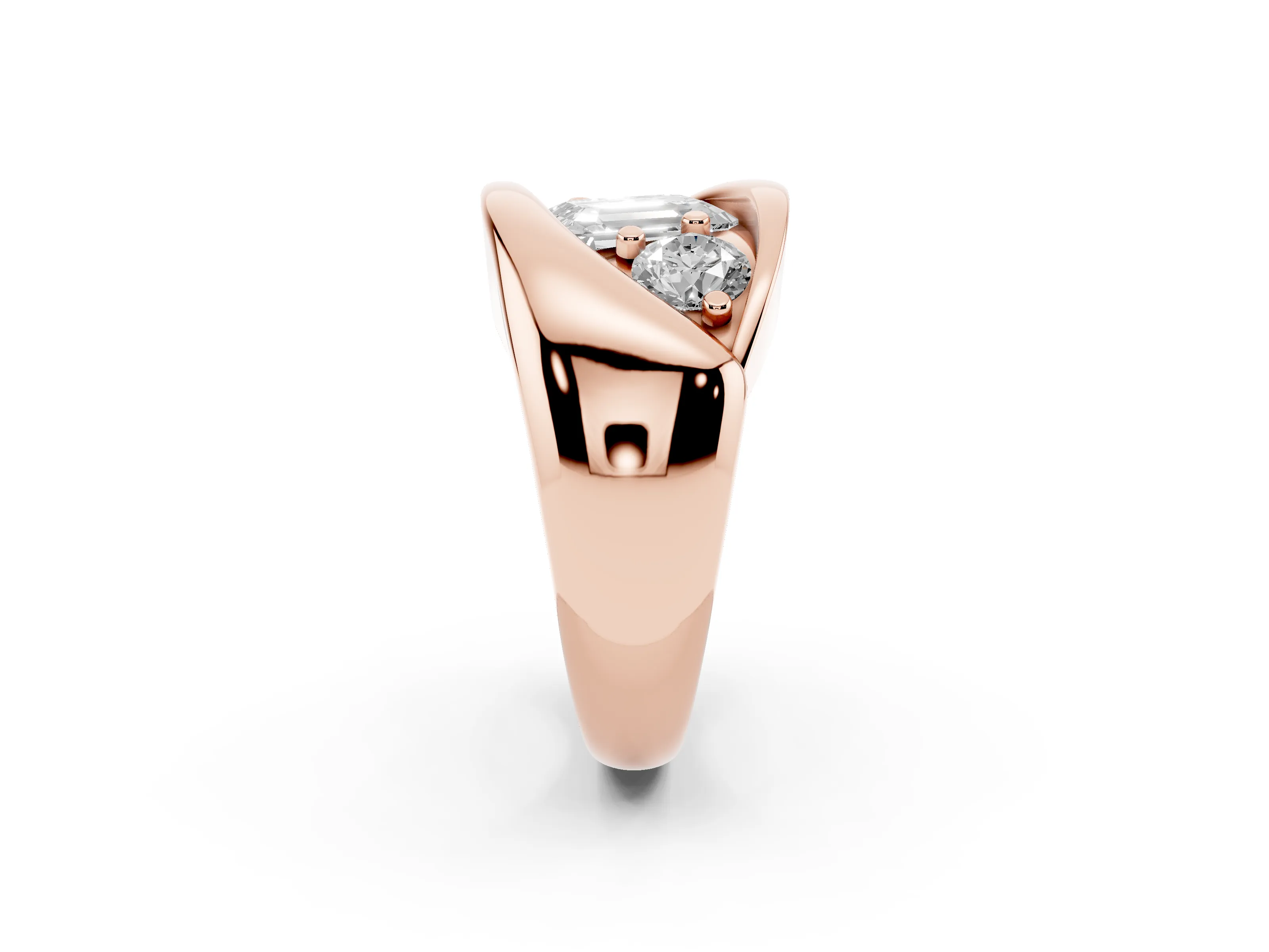 Emerald Cut Diamond Channel-Set Crossover Ring Set in Rose gold