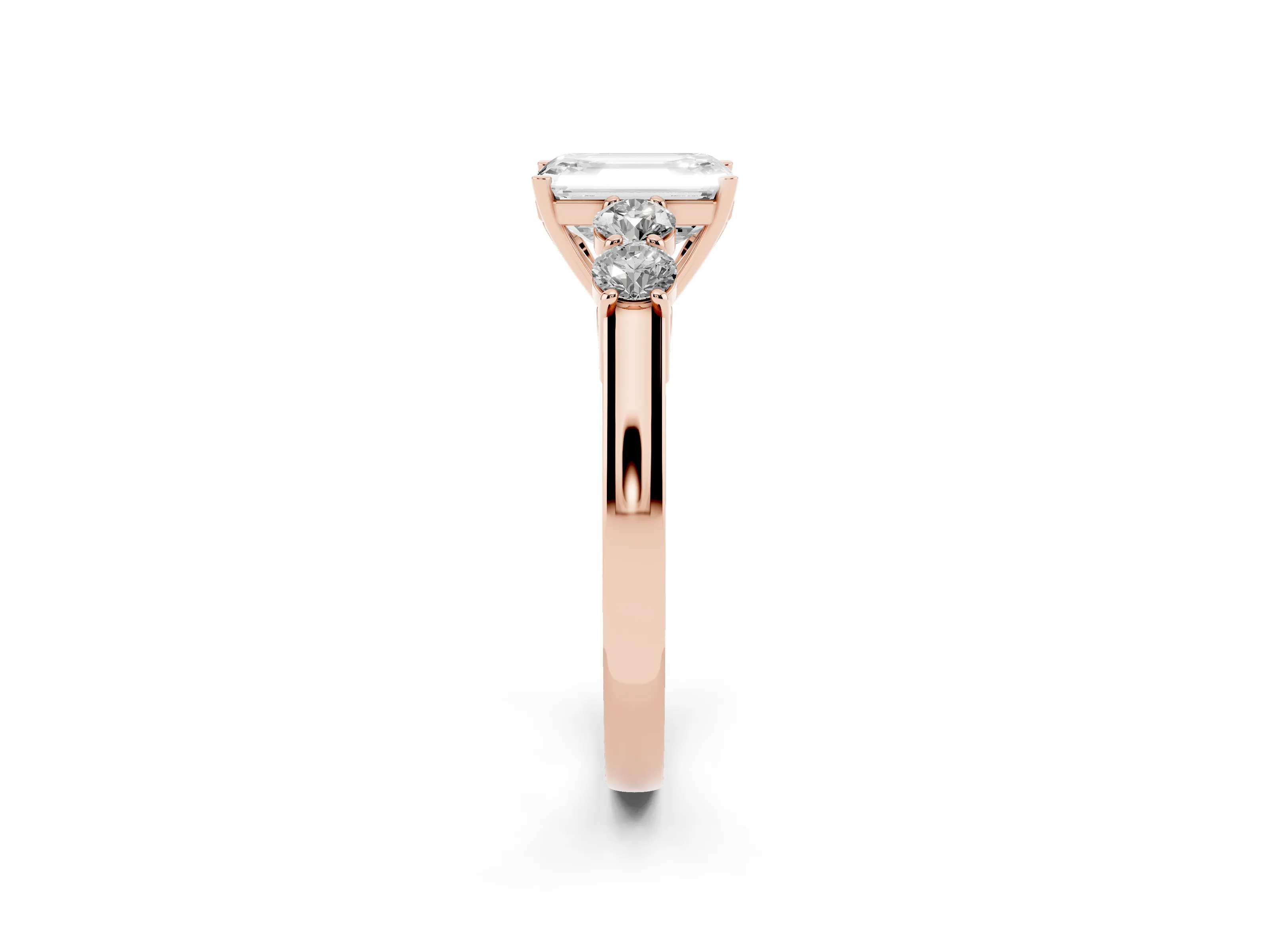 Emerald Cut Diamond Five-Stone Prong Set Band Ring Set in Rose gold with Polished Band