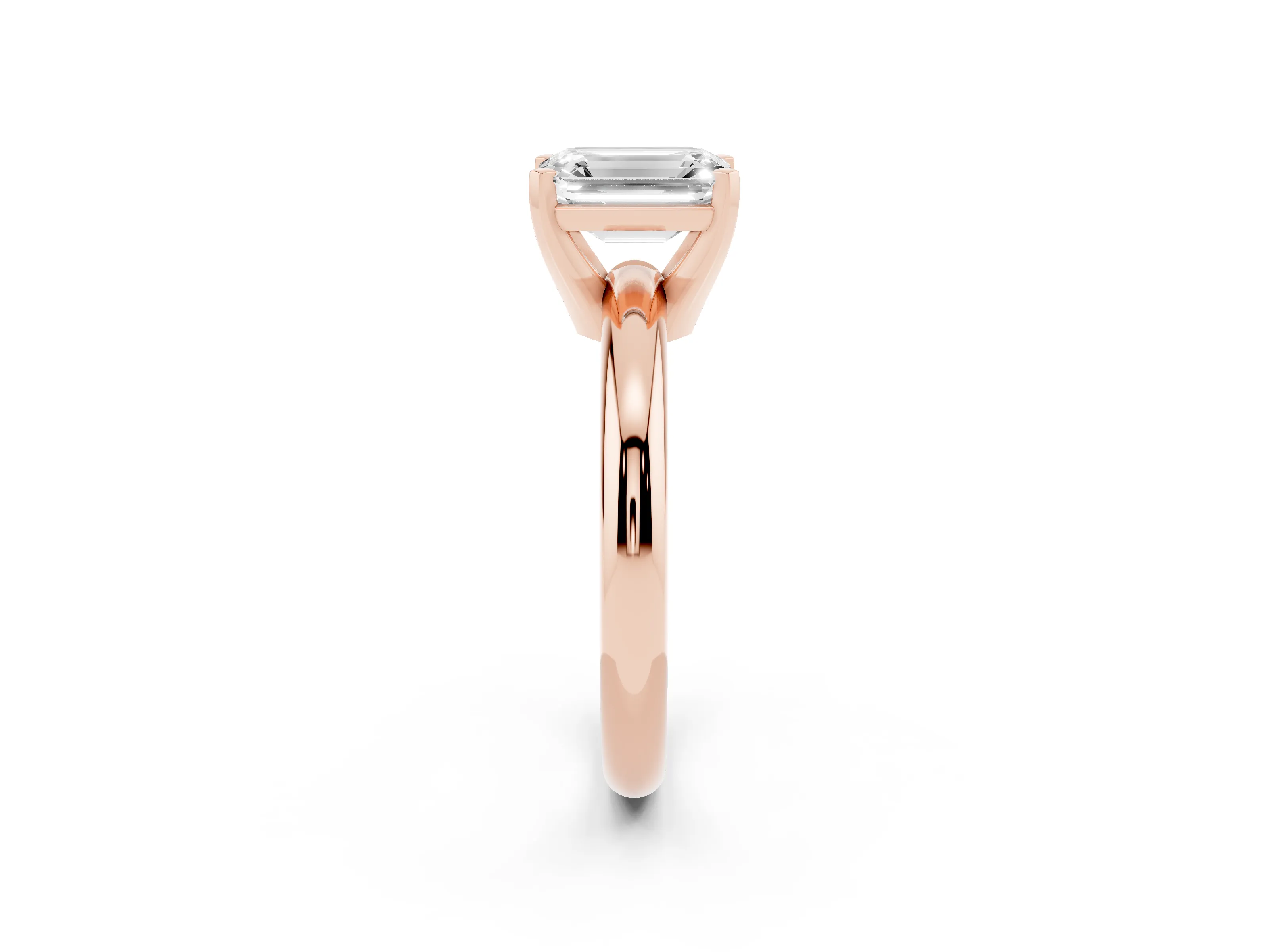 Emerald Cut Diamond Solitaire Engagement Ring Set in Rose gold with Round Band and Prong Setting