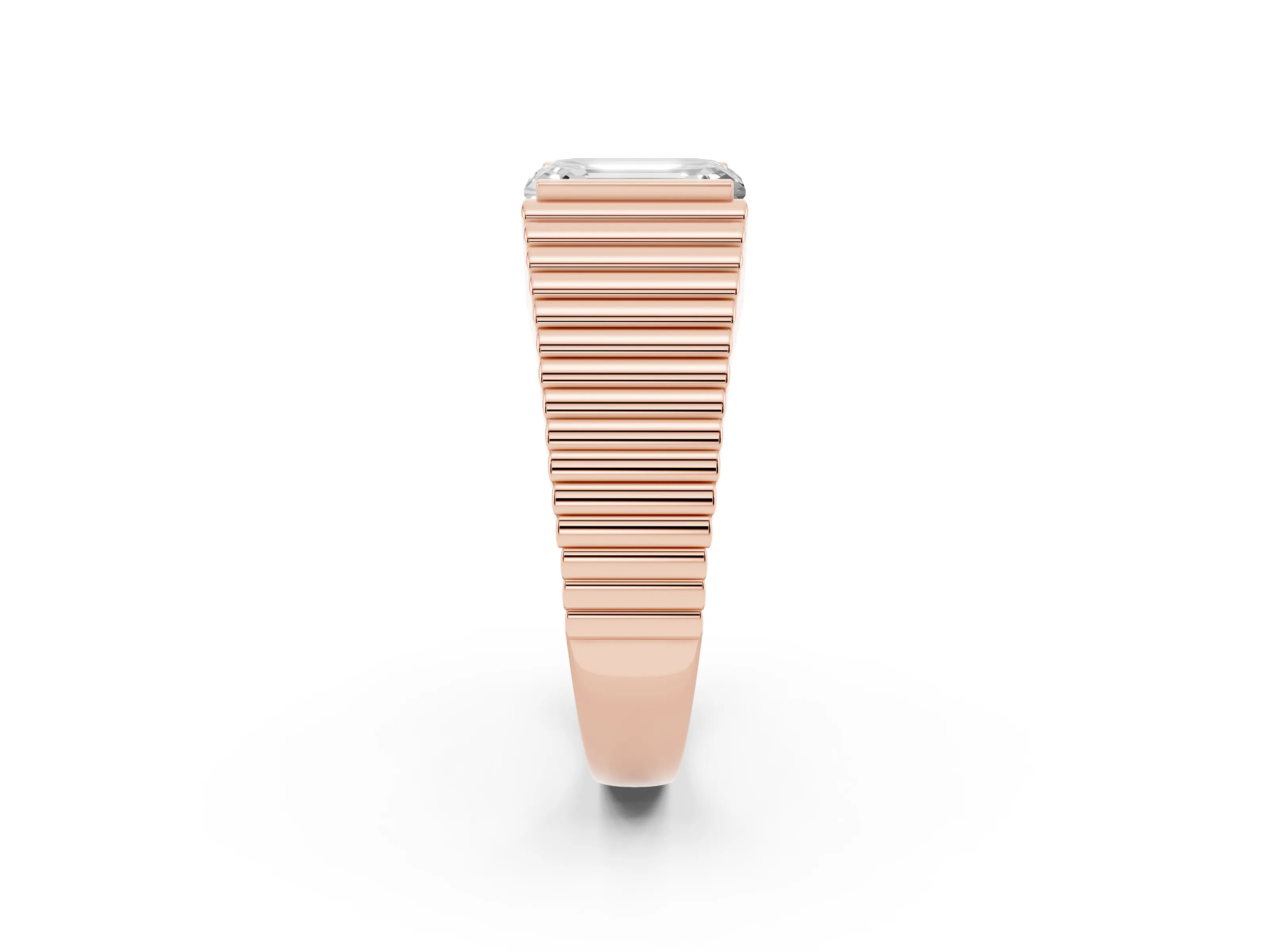 Emerald Cut Diamond Mens Ring Set in Rose gold with Fluted Band