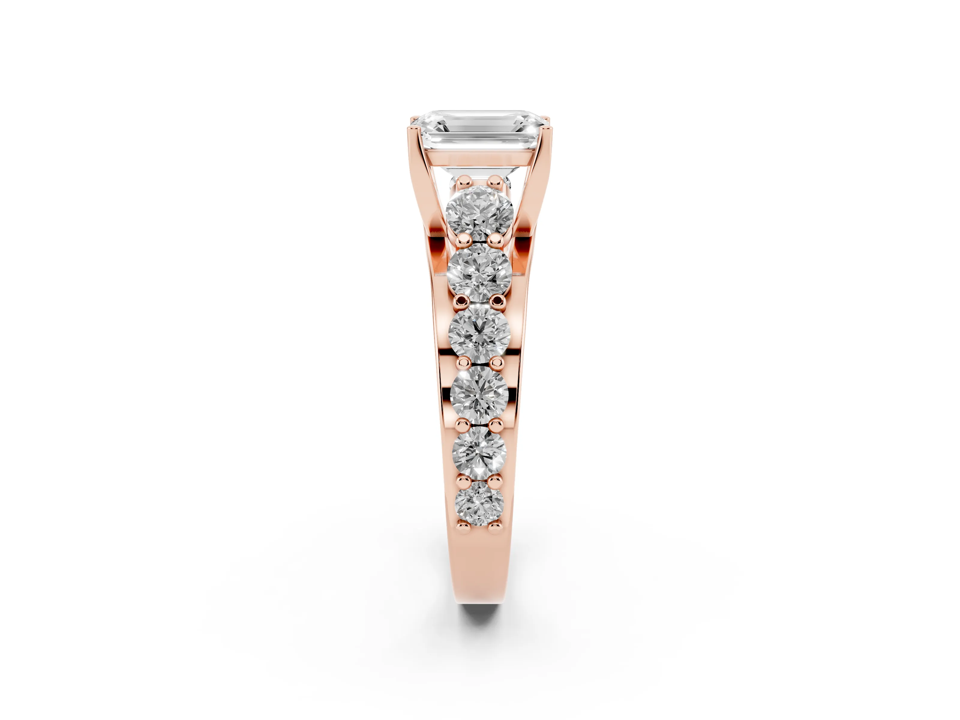Emerald Cut Diamond Pavé Engagement Ring Set in Rose gold with Prong Setting