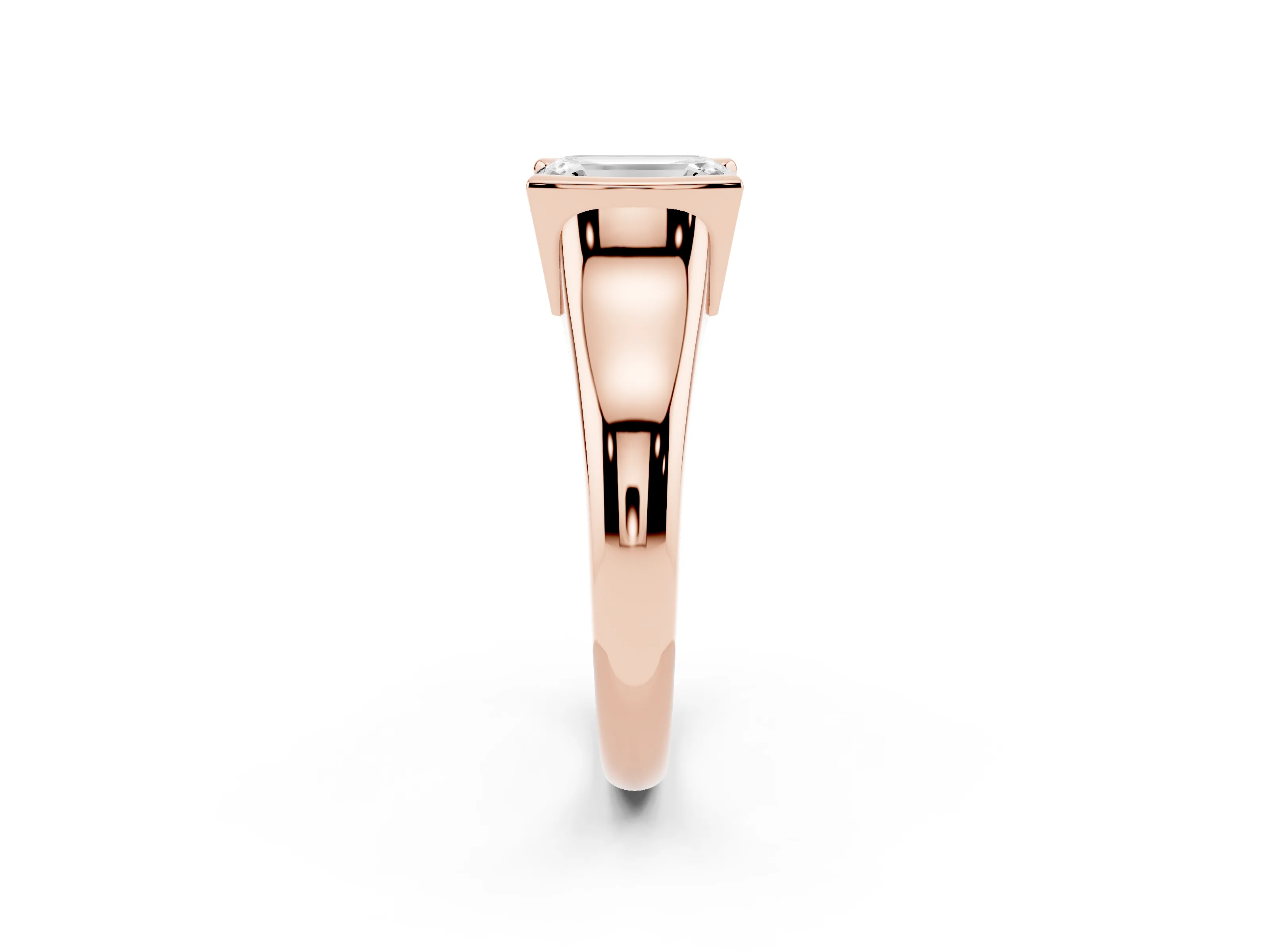 Emerald Cut Diamond Solitaire Tension Set Ring Set in Rose gold with Split Shank Band