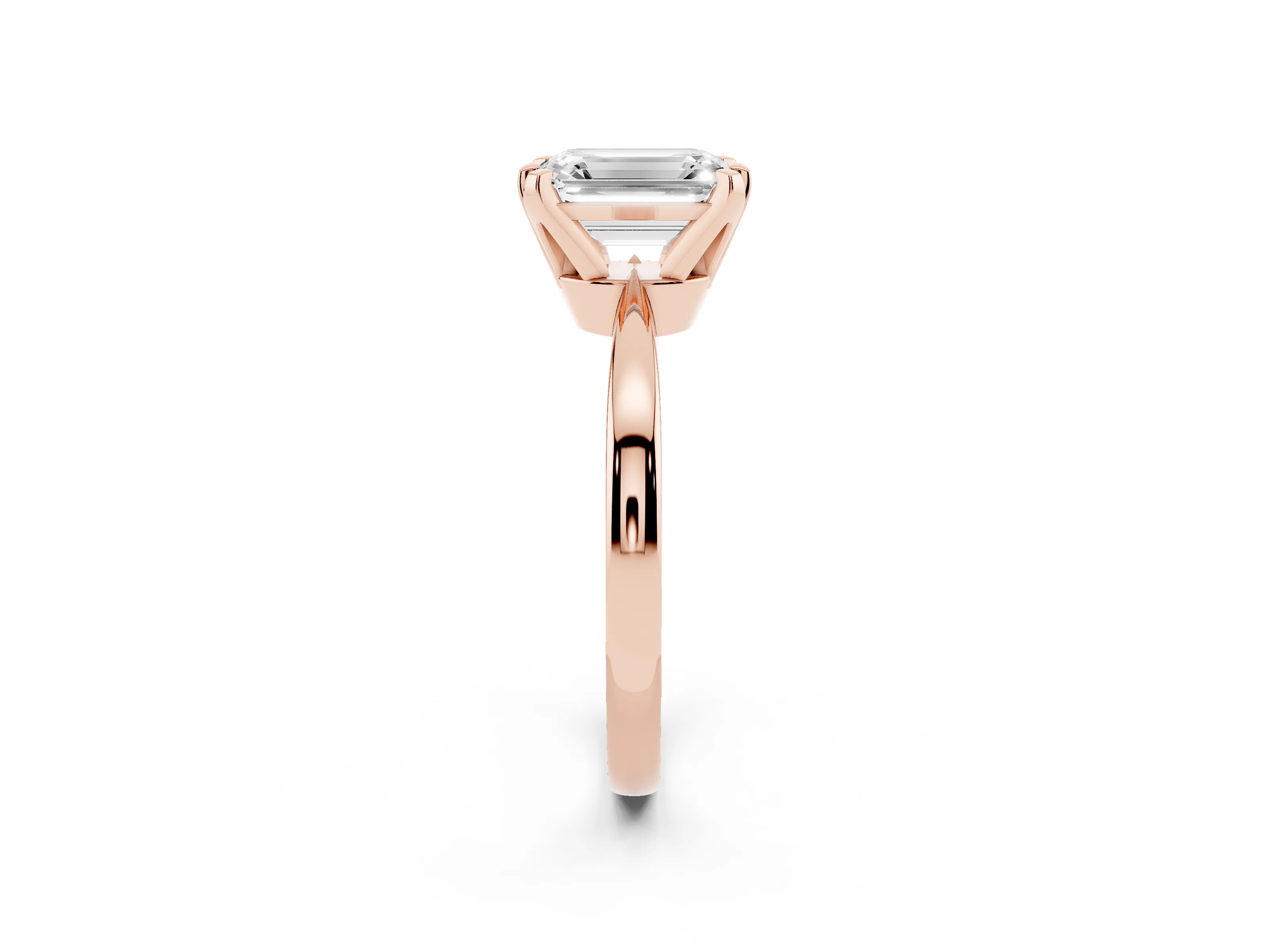 Emerald Cut Diamond Solitaire Engagement Ring Set in Rose gold with Slim Tapered Solitaire Band